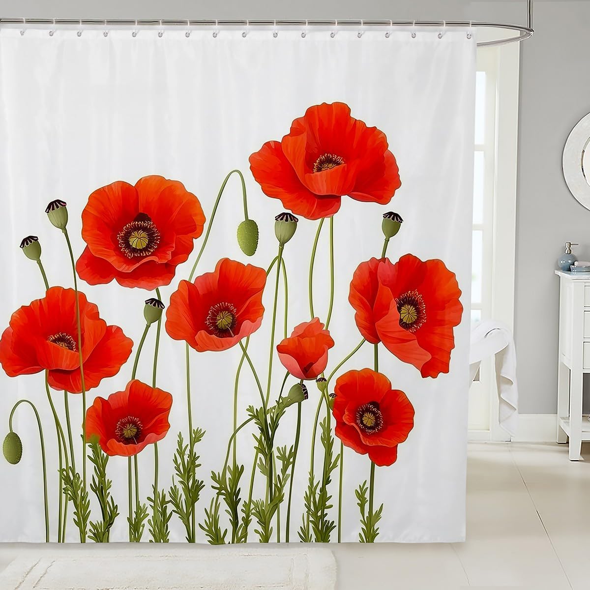 Feelyou Poppy Floral Shower Curtain Red 72x72