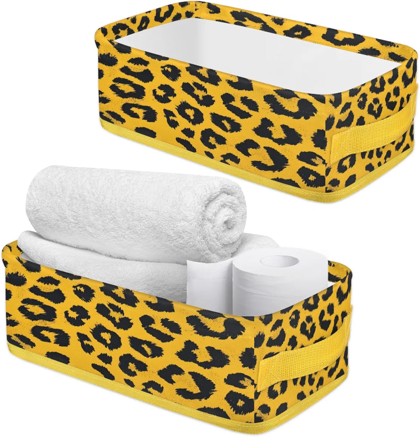 Snatocys Leopard Print Toilet Paper Basket with Handles