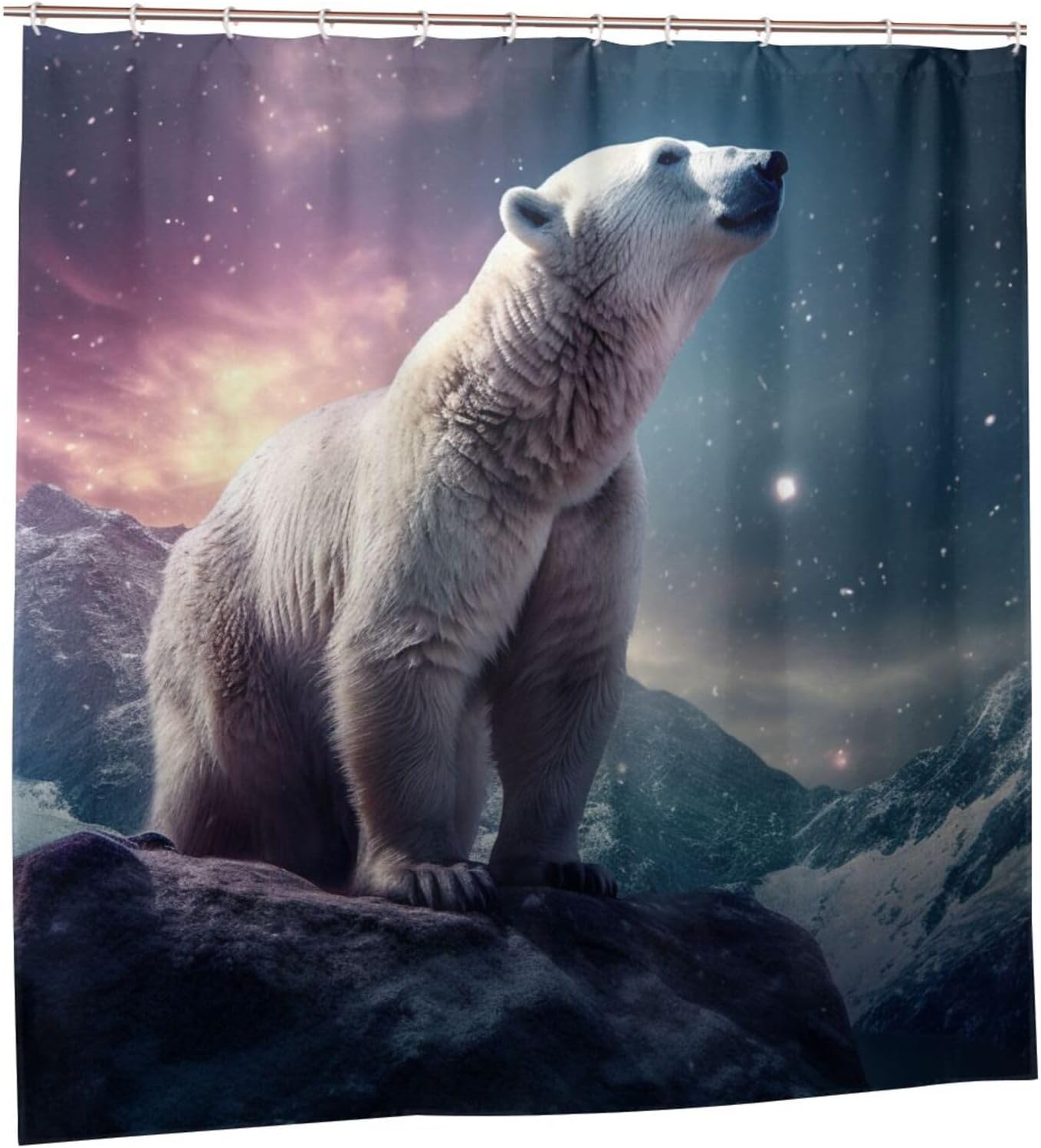 White Polar Bear Shower Curtain Set with 12 Hooks 72x72in