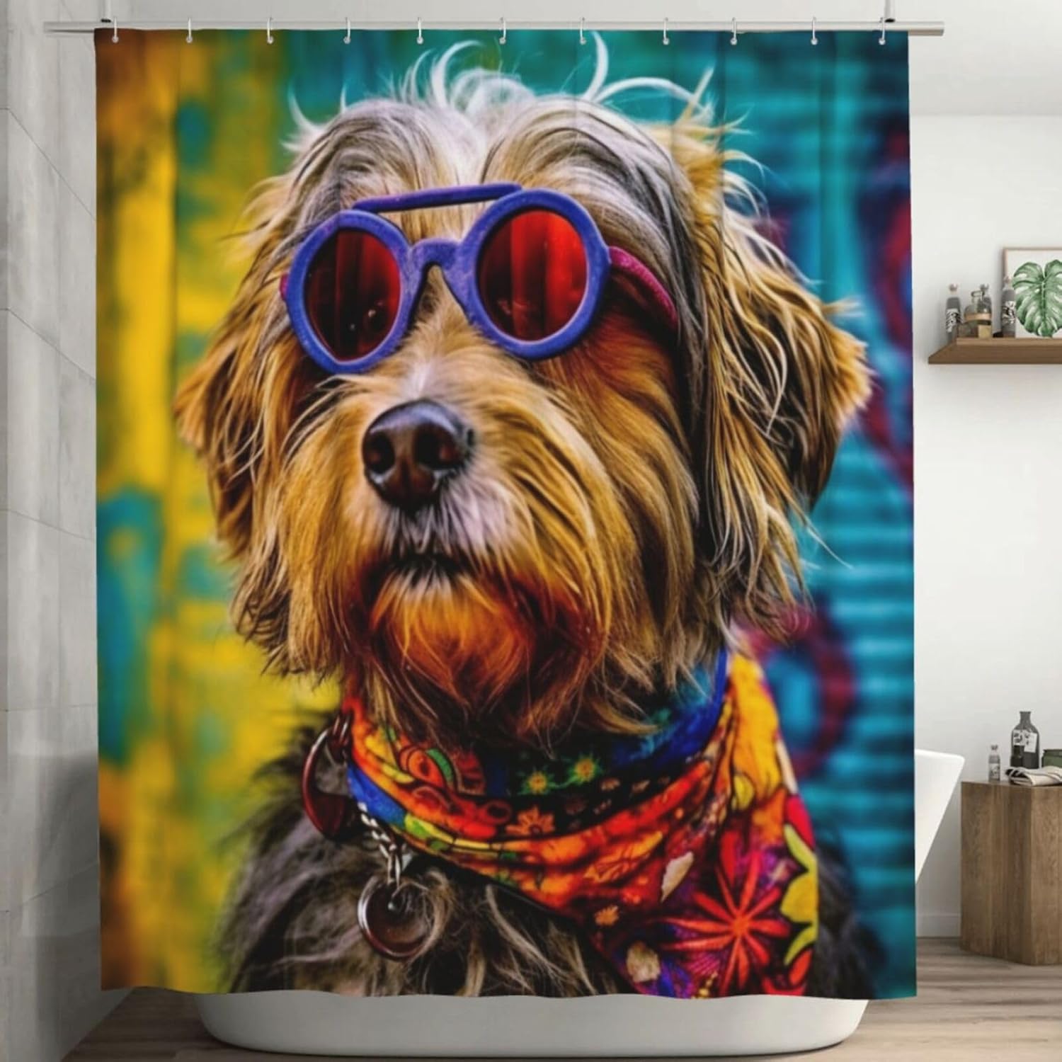 Funny Animal Boho Shower Curtain with 12 Hooks 72x72in
