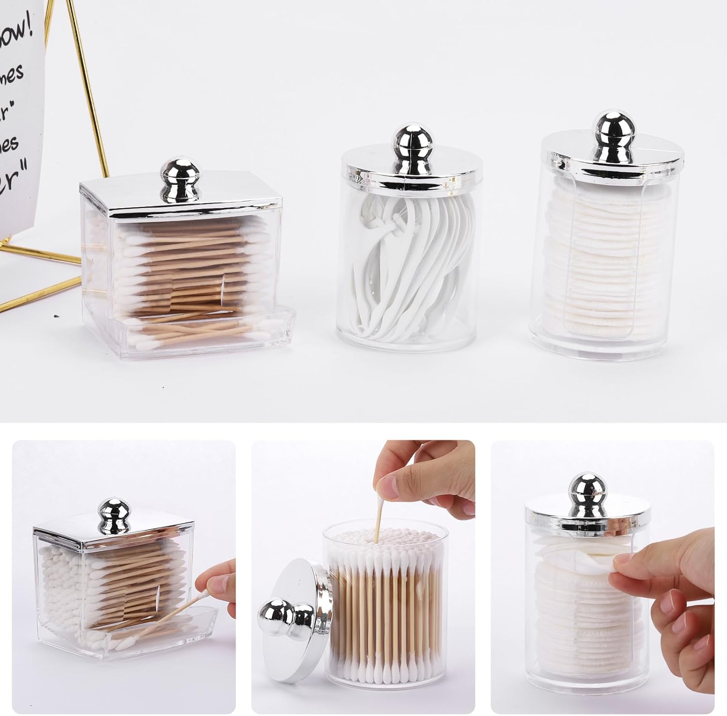 Tbestmax 3 Pack Qtip Holder - Bathroom Organizer with Silver Lids