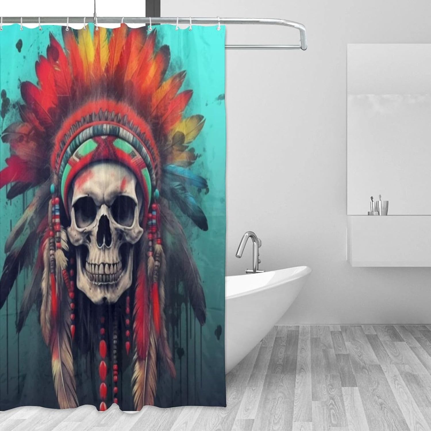 TIYAANDSY Red Feather Boho Shower Curtain Set 72x72in