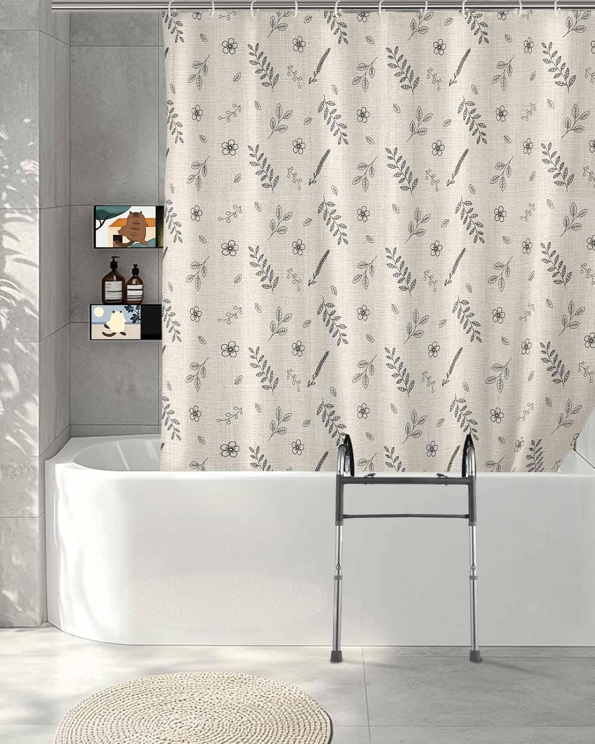 Shijiao Split Shower Curtain with Hooks and 2 Slits