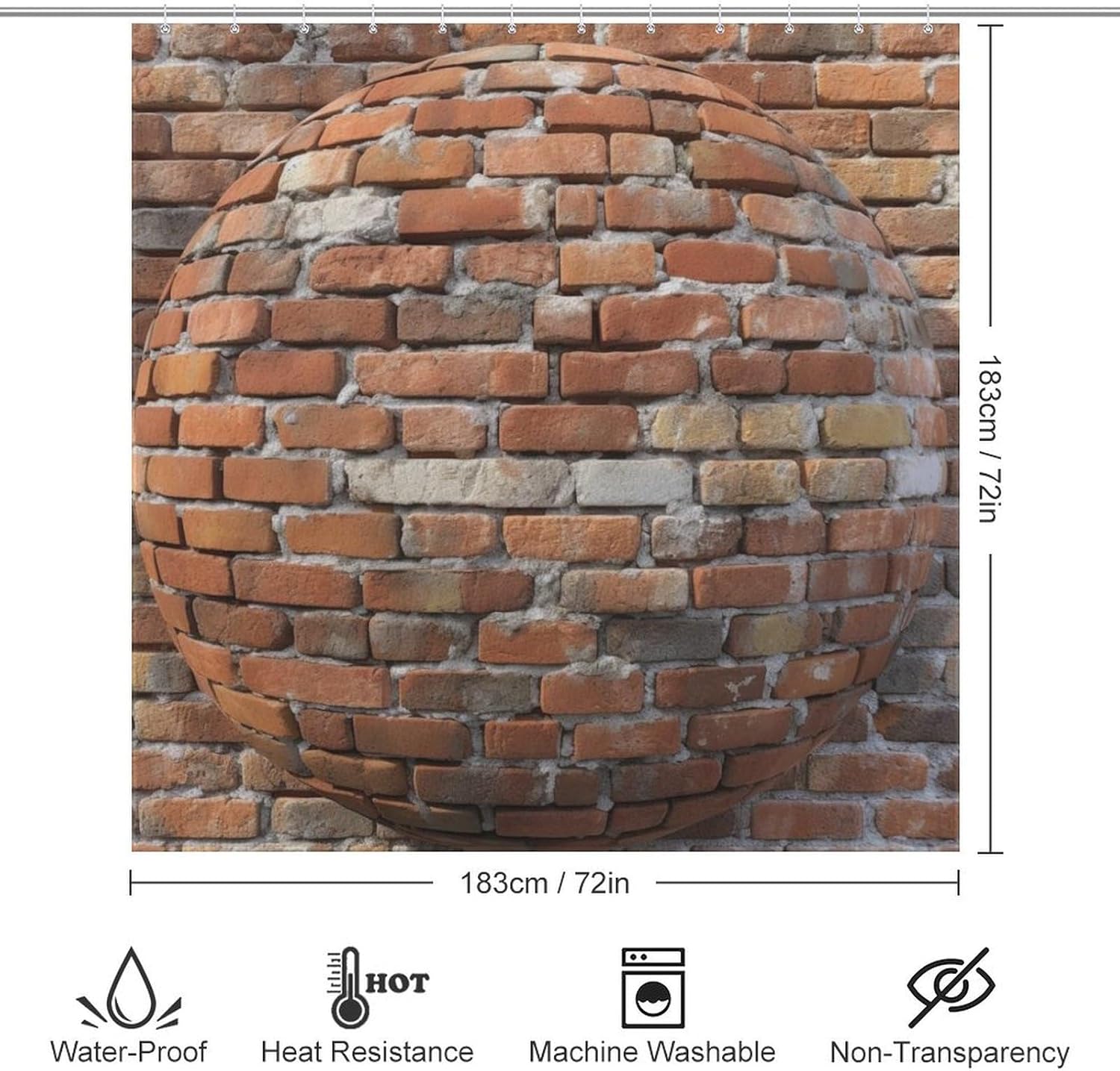 Red Brick Wall Pattern Shower Curtain Set with 12 Hooks 72x72in 1