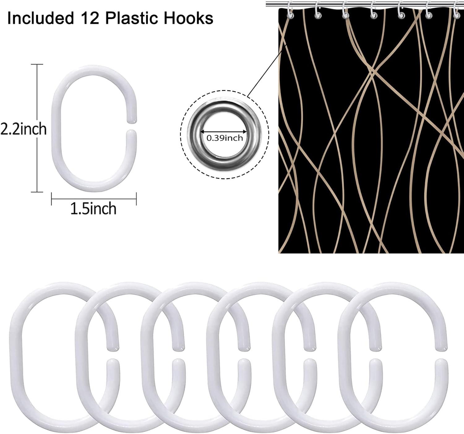 Punkray Wavy Line Polyester Shower Curtain with Hooks 72x72