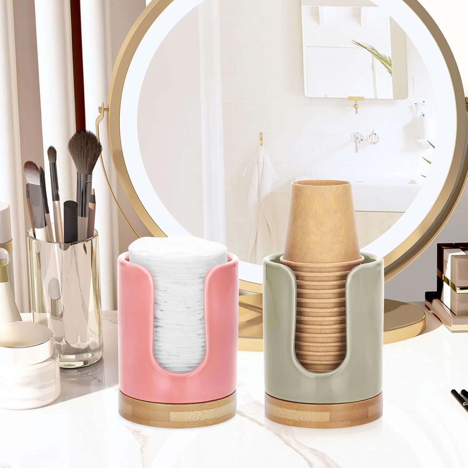 Soleebee Ceramic Cup Dispenser with Bamboo Base 1