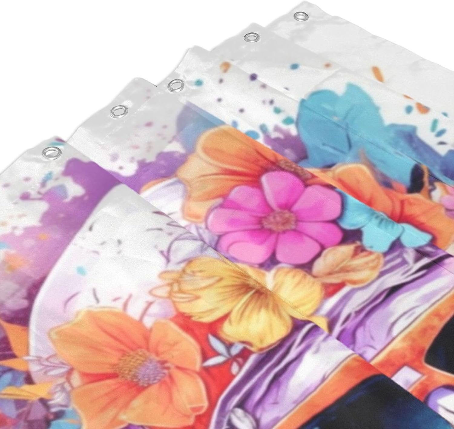 Boho Blue Flower Shower Curtain Set with 12 Hooks 72x72in 1