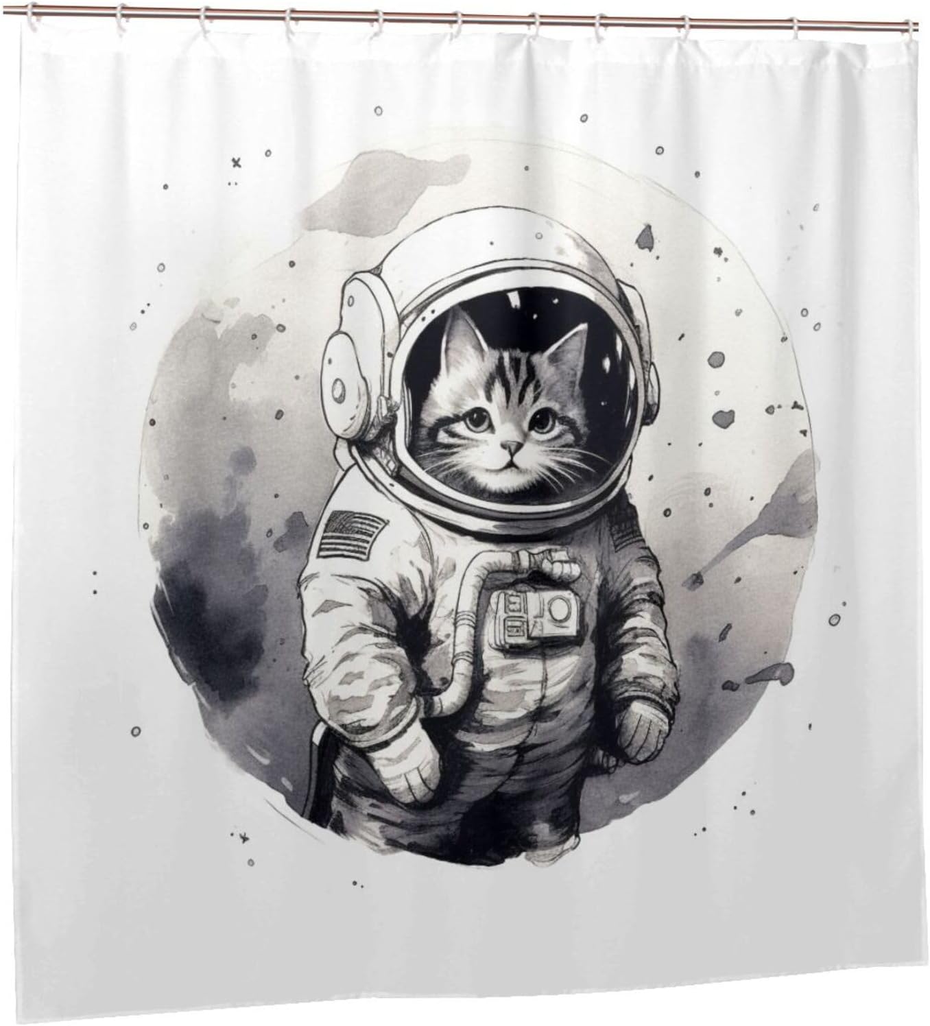 Cat Astronaut Shower Curtain Set 72x72in 1