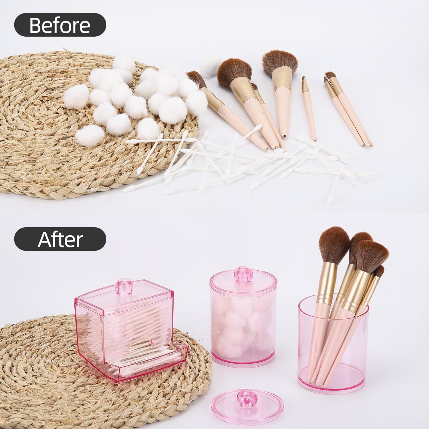 Tbestmax Pink Qtips Dispenser with Cotton Ball Holder