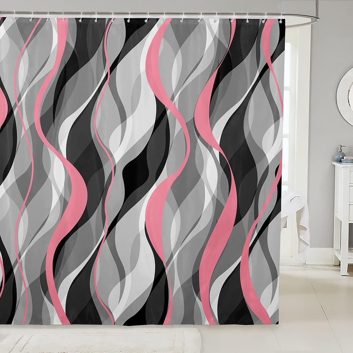 Feelyou Stripe Shower Curtain Set 72x84 for Kids