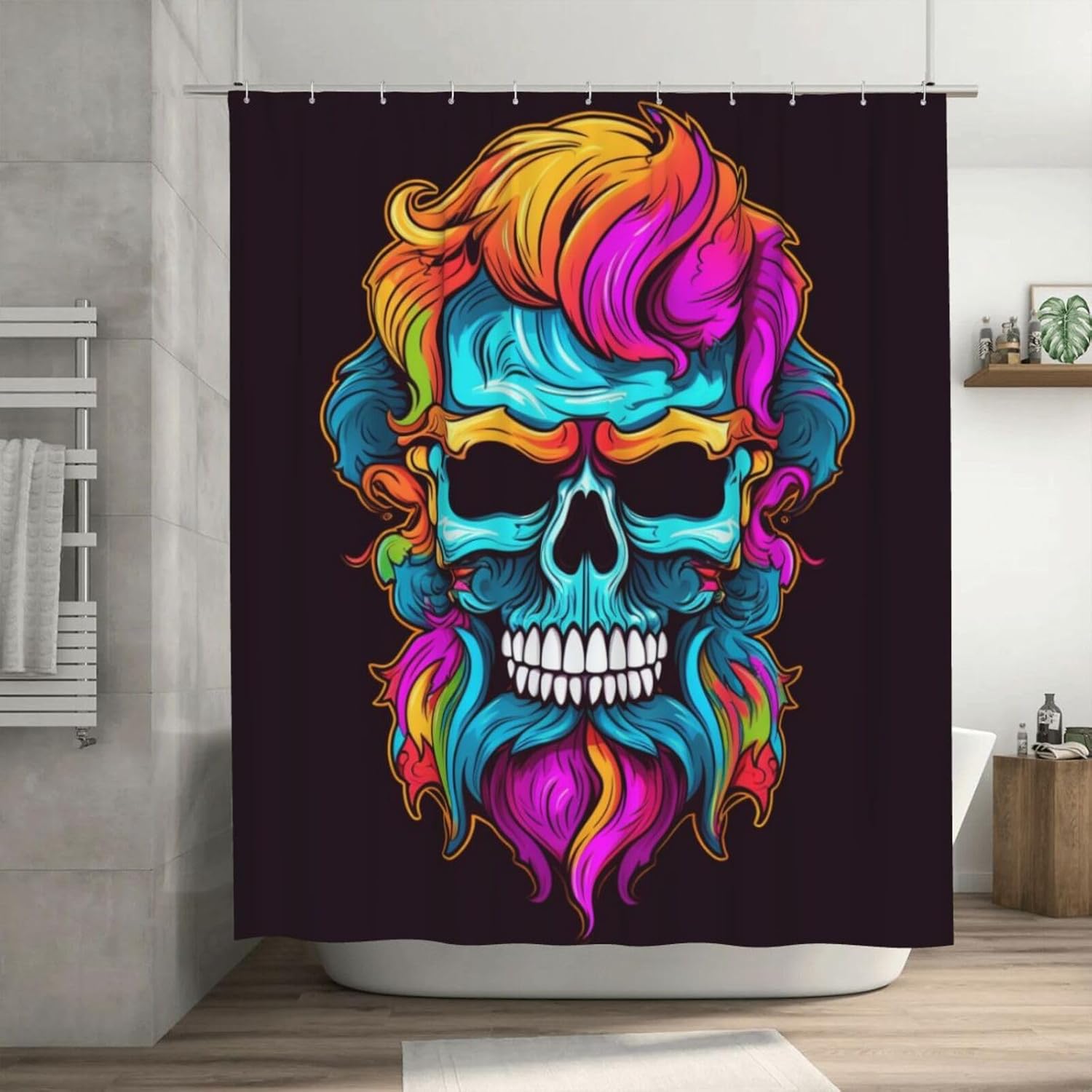 Blue Skull Shower Curtain Set with 12 Hooks 72x72in 1