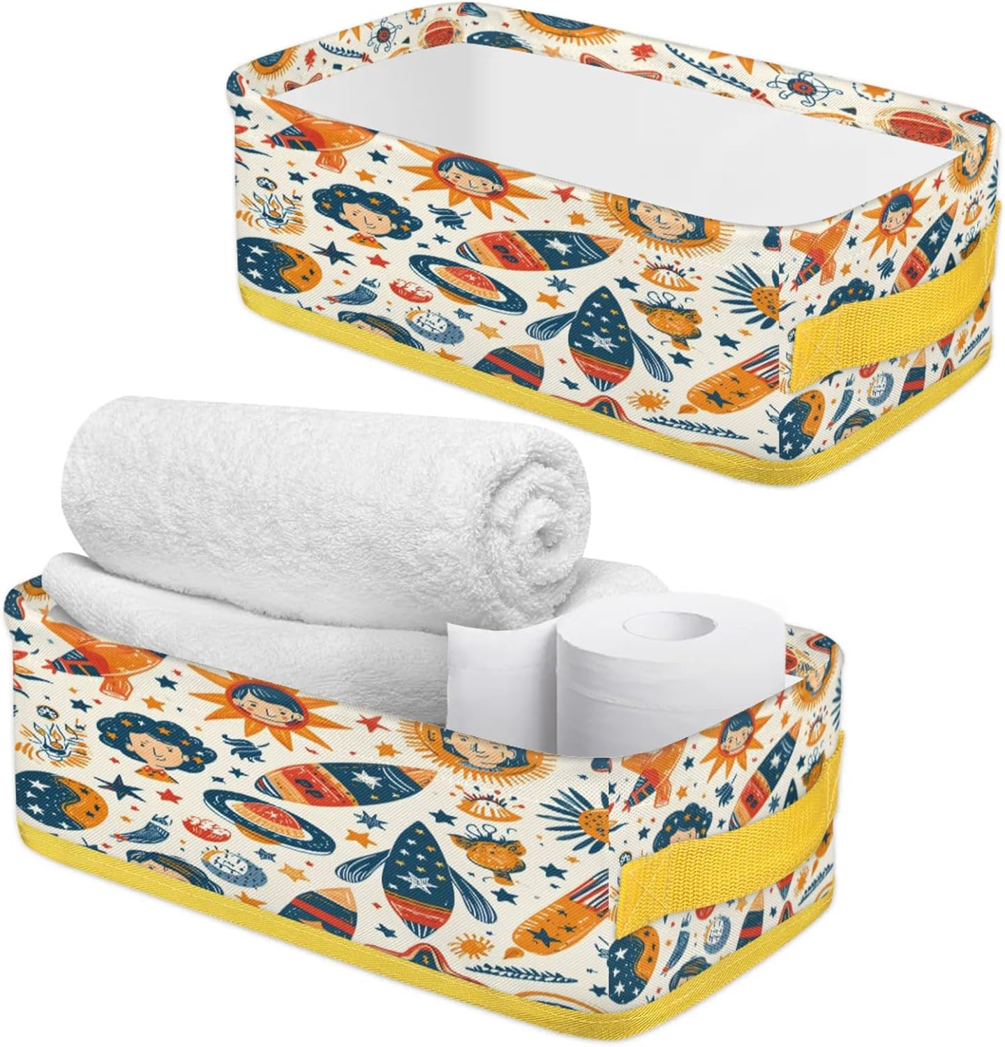 Outer Space Rocket Toilet Paper Basket with Handles