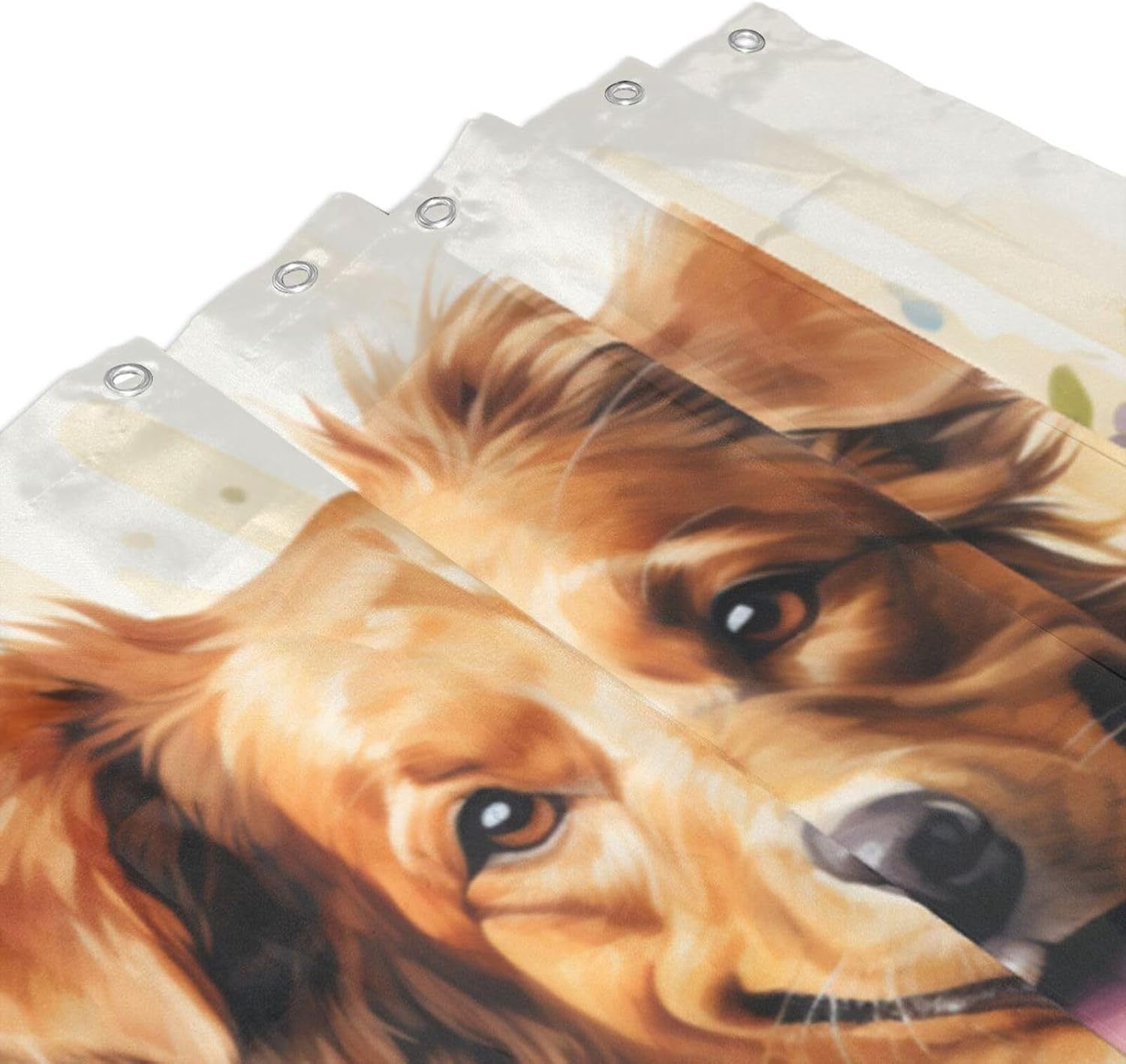 Brown Dog Pattern Waterproof Shower Curtain Set with 12 Hooks 72x72in