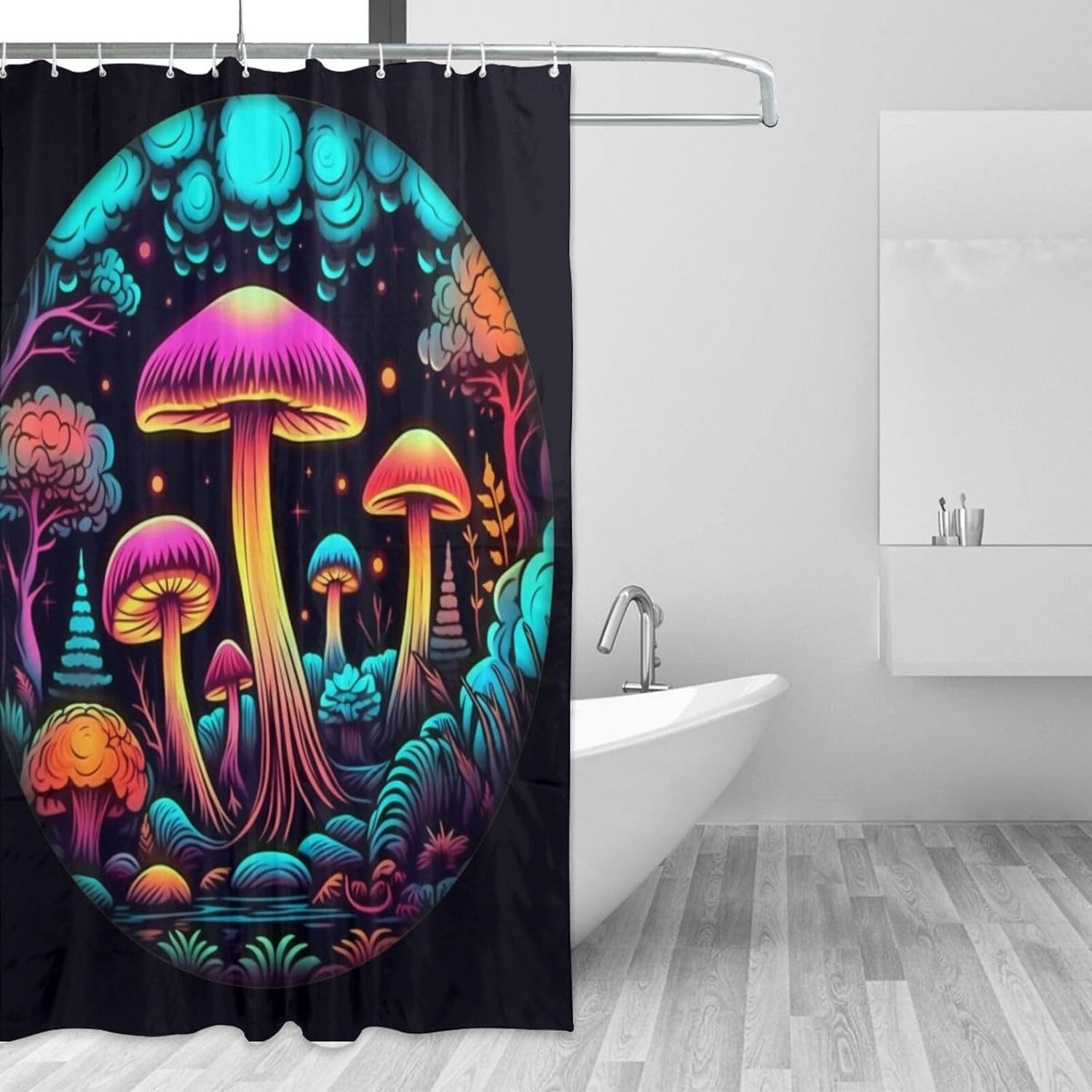 Boho Mushroom Shower Curtain Set with 12 Hooks 72x72in