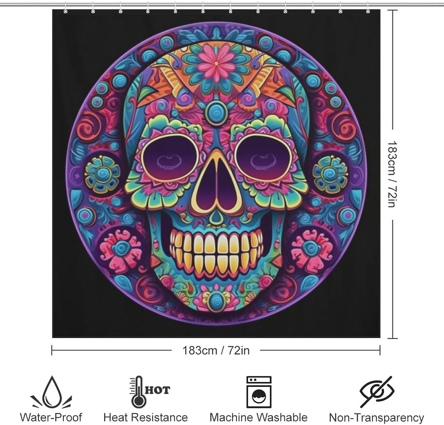 Red Blue Skull Shower Curtain Set with 12 Hooks 72x72in