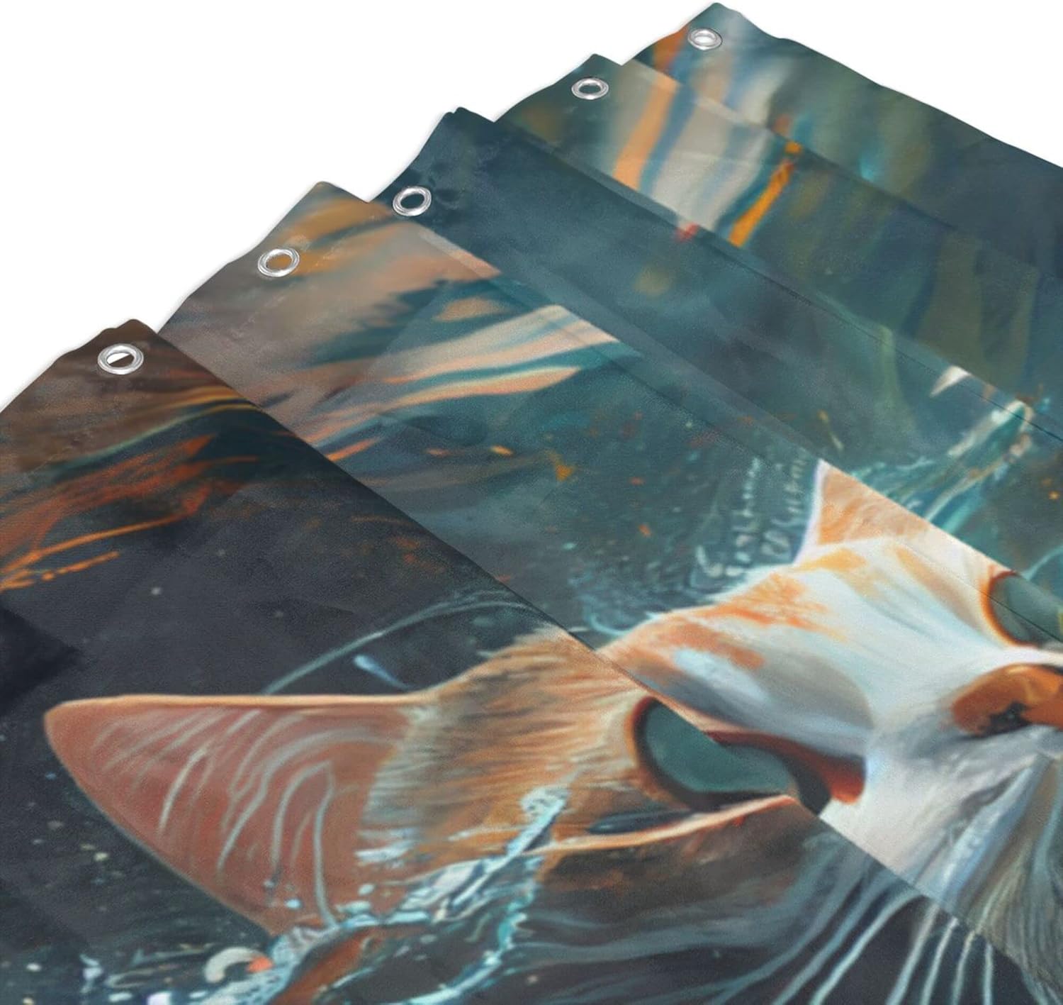 TIYAANDSY Underwater Cat Shower Curtain Set 72x72in with 12 Hooks