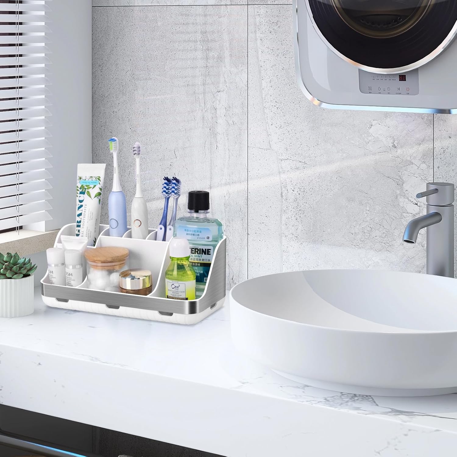 GFWARE Silver Toothbrush Holder Organizer 7 Slots