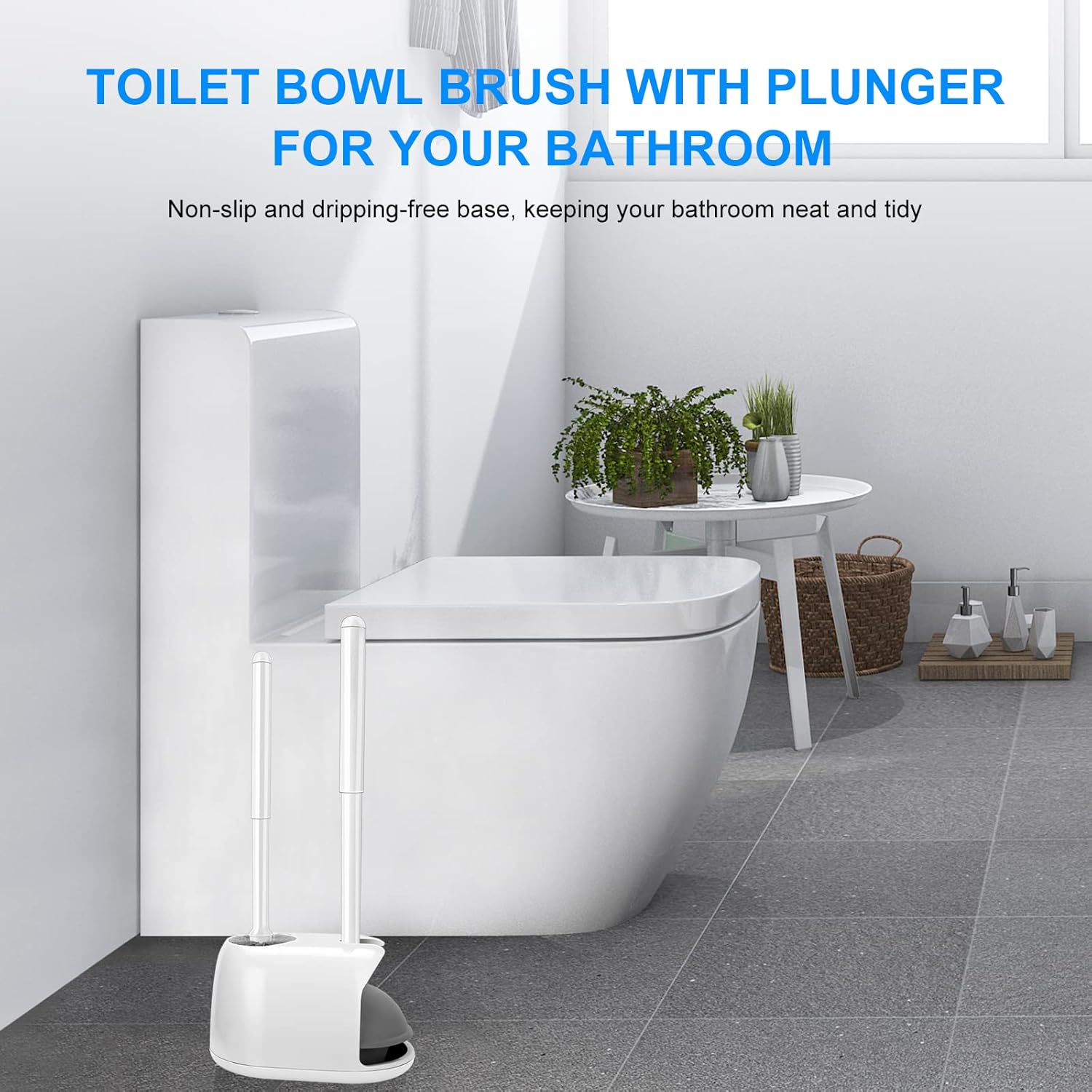 SetSail Toilet Brush and Plunger Set with Caddy - White