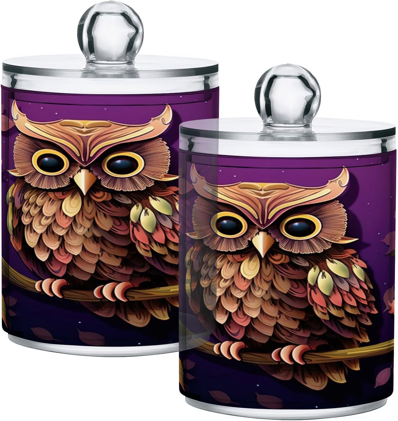 YETTASBIN Owl Clear Storage Jars 2 Pack 14 Oz with Lid