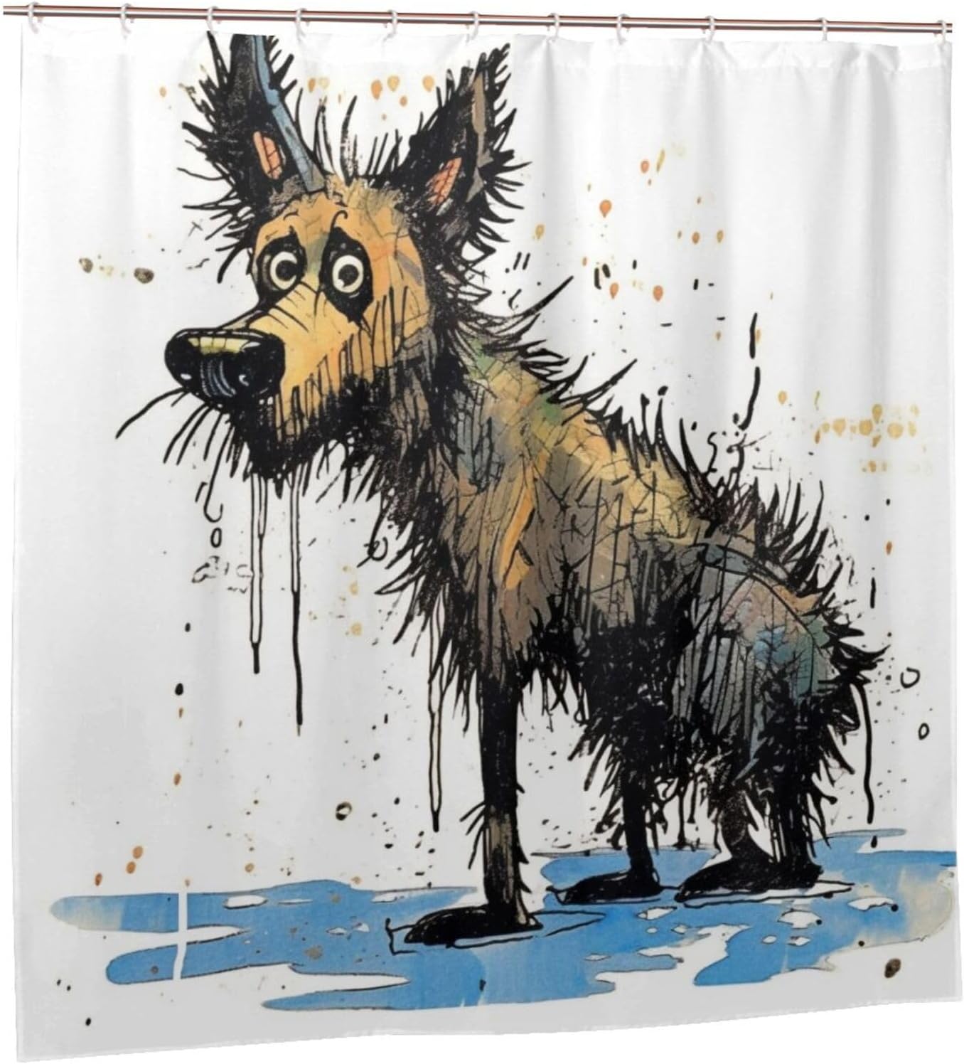 Cartoon Dirty Dog Waterproof Shower Curtain Set with 12 Hooks