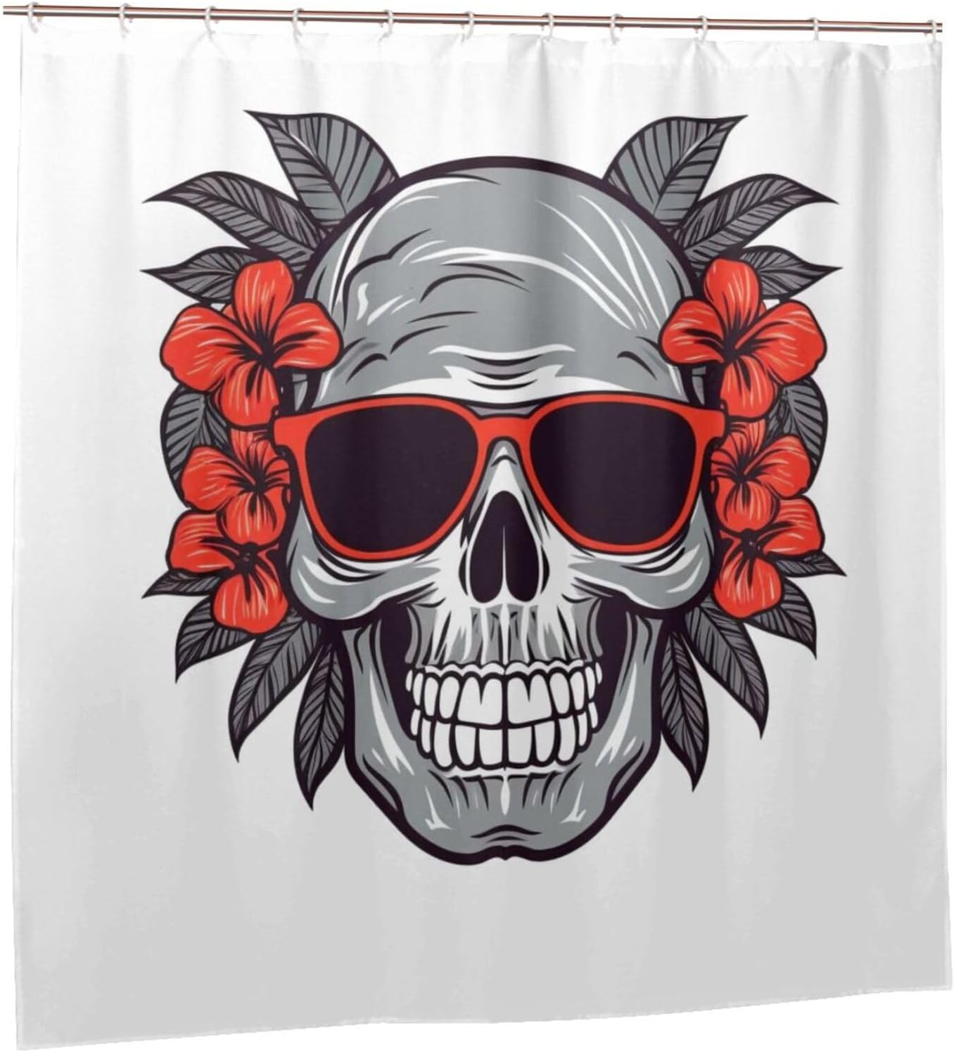 Red Skull Shower Curtain with 12 Hooks 72x72in