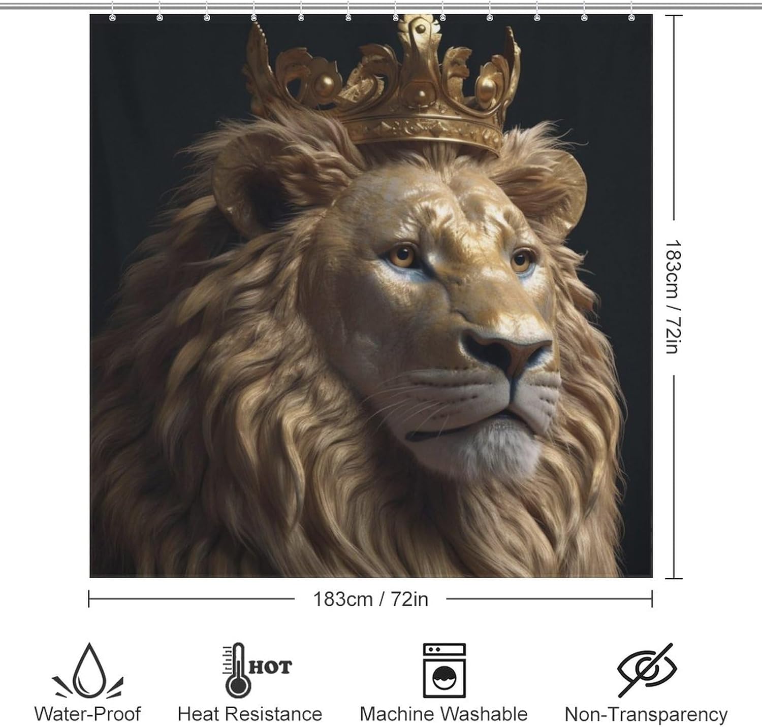TIYAANDSY Gold Lion Shower Curtain Set 72x72in
