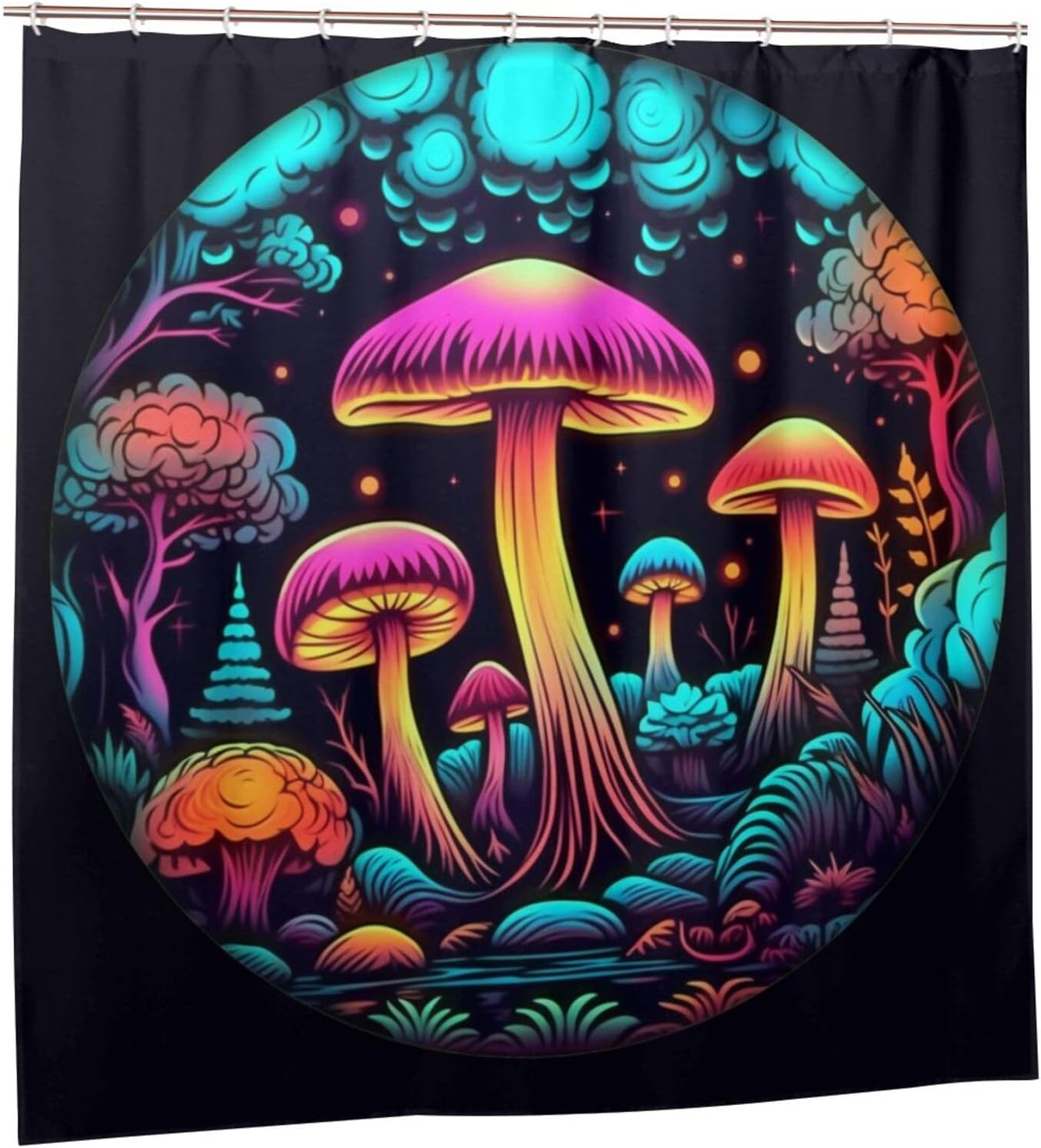 Boho Mushroom Shower Curtain Set with 12 Hooks 72x72in