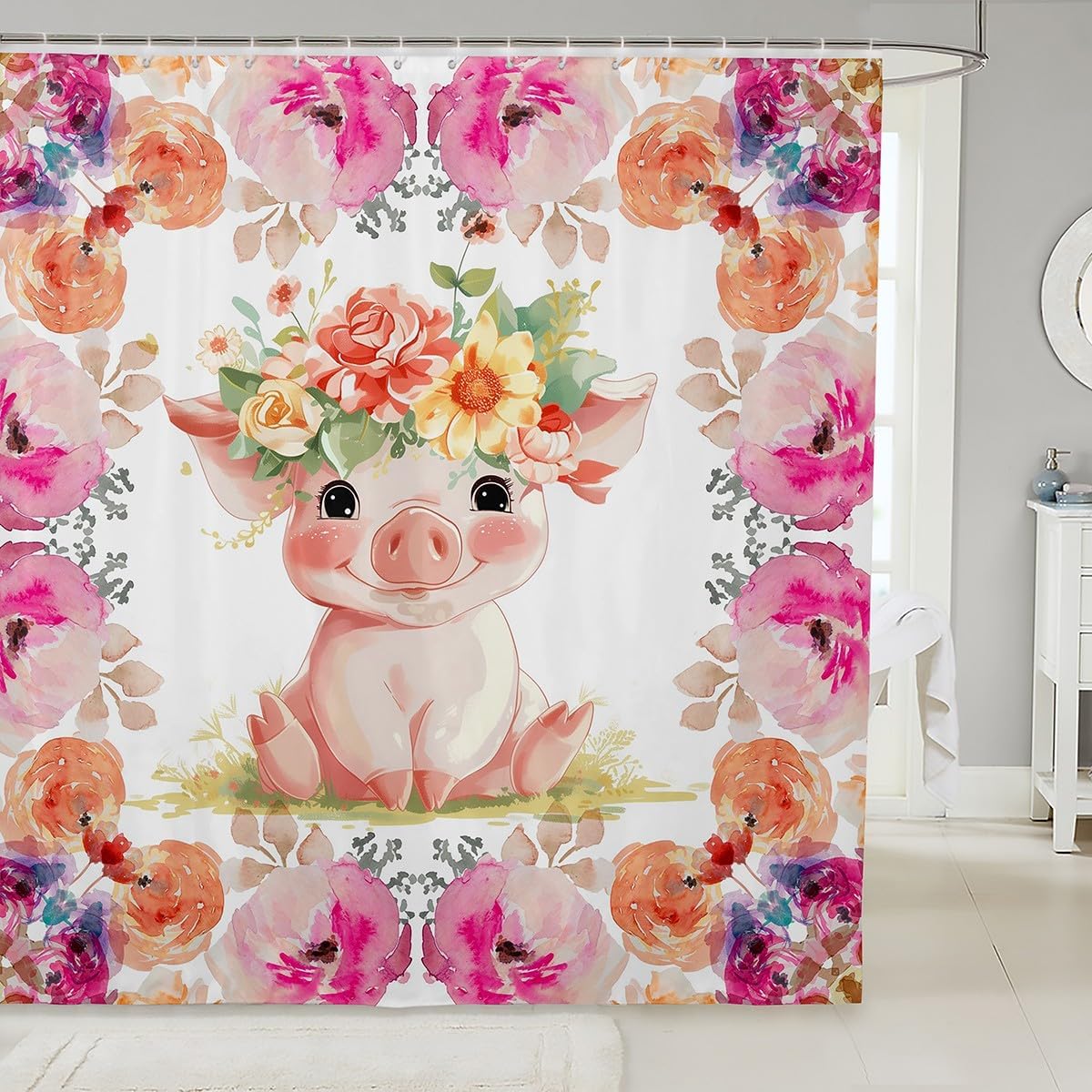 Erosebridal Pig Shower Curtain Set 72x72 Farmhouse Decor