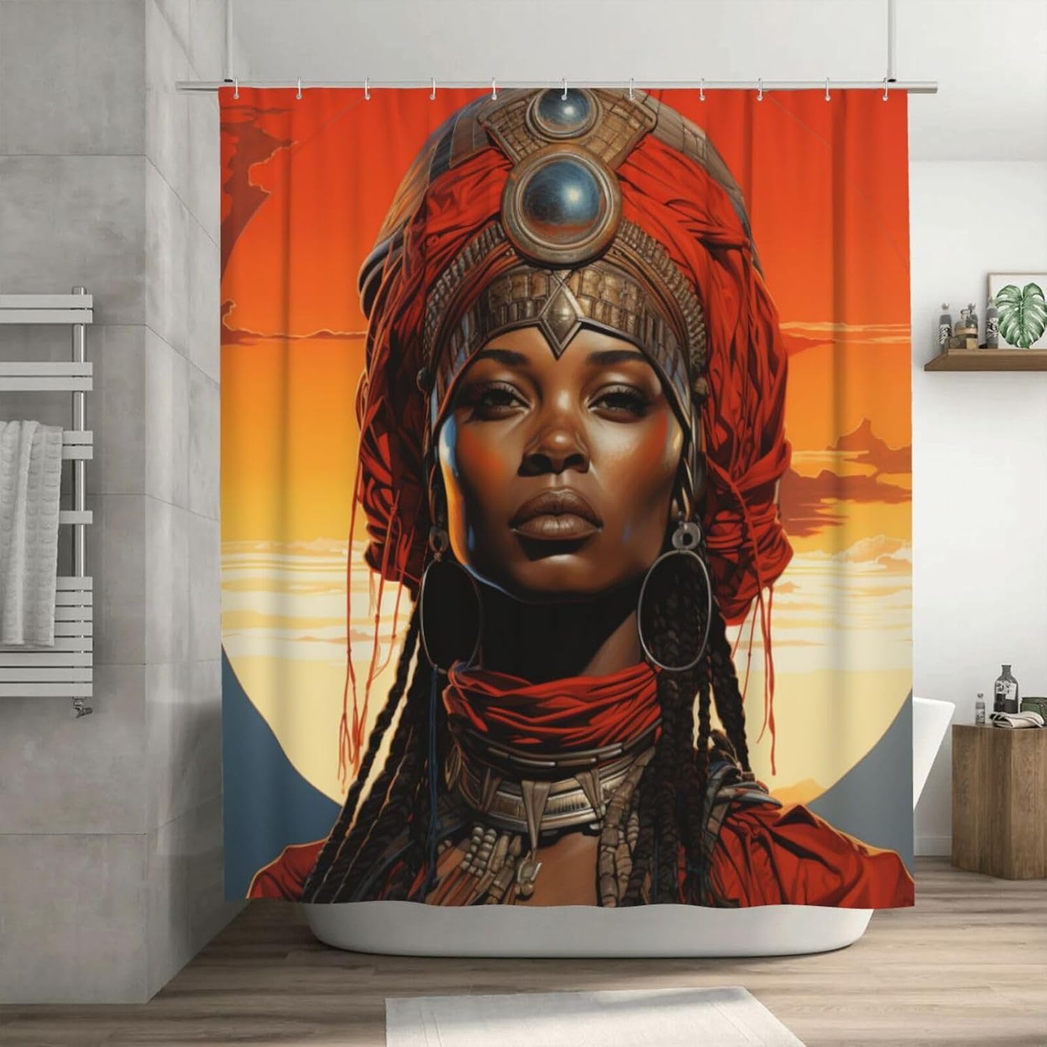 TIYAANDSY Boho Black Girl Shower Curtain Set with 12 Hooks 72x72in