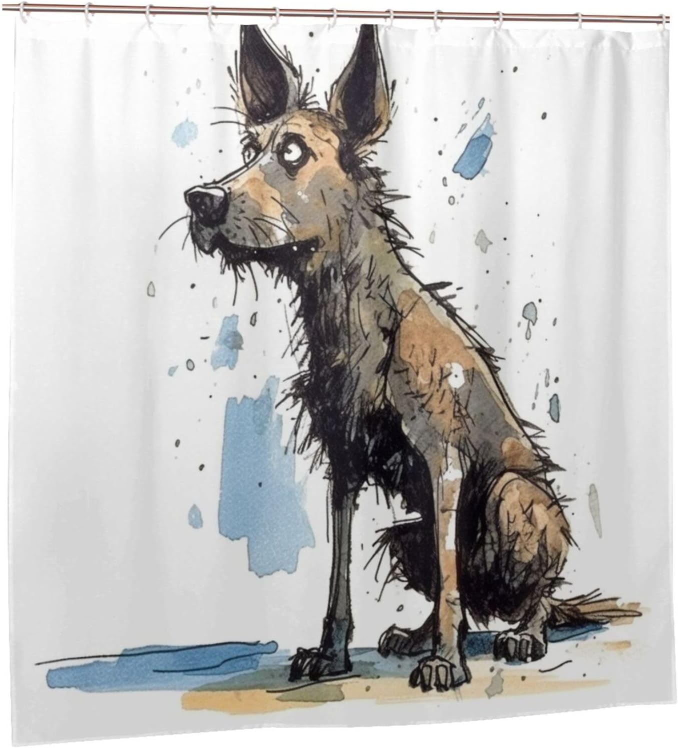 TIYAANDSY Cartoon Dirty Dog Shower Curtain Set 72x72in 1