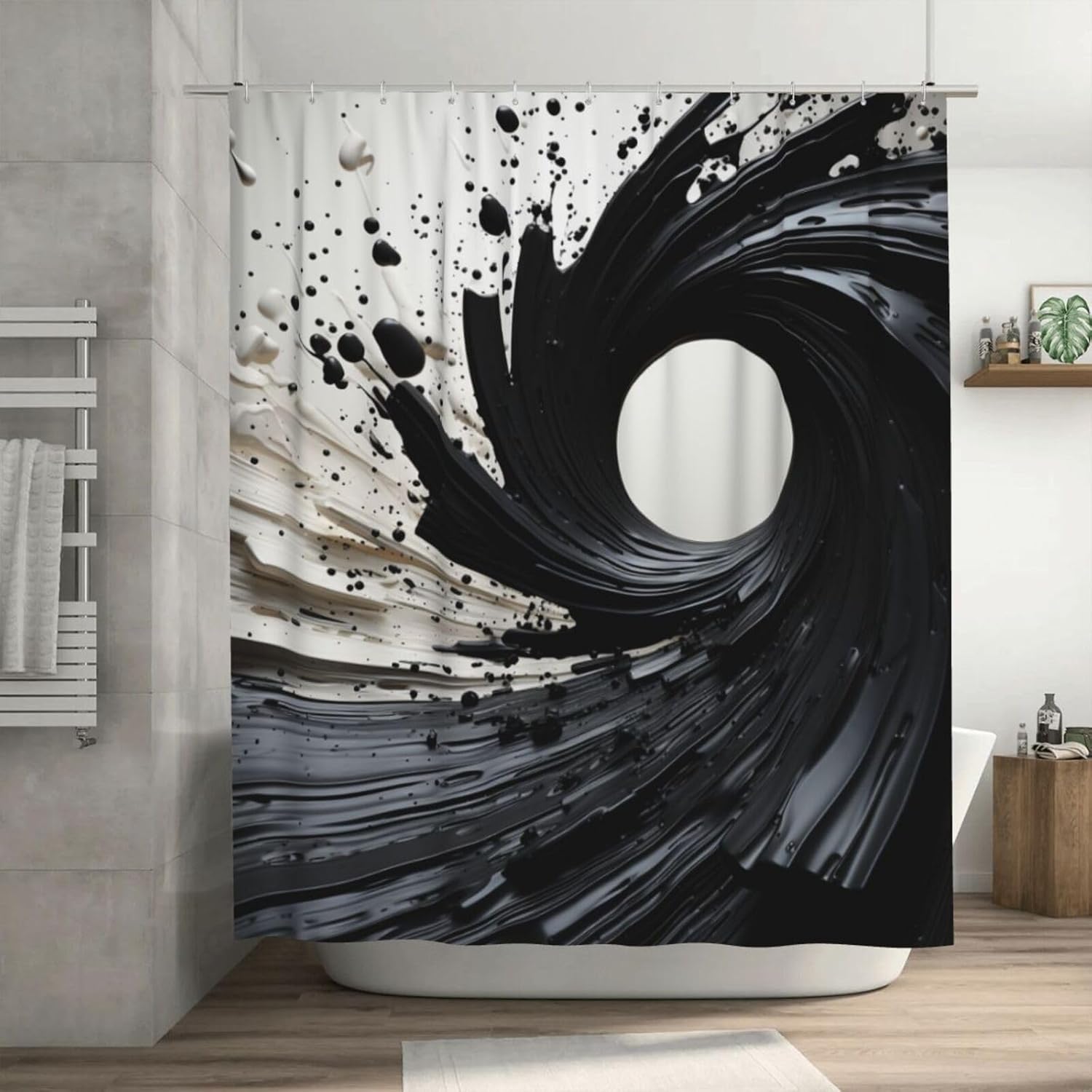 Abstract Oil Painting Shower Curtain Set 72x72in Waterproof Luxury Fabric with 12 Hooks