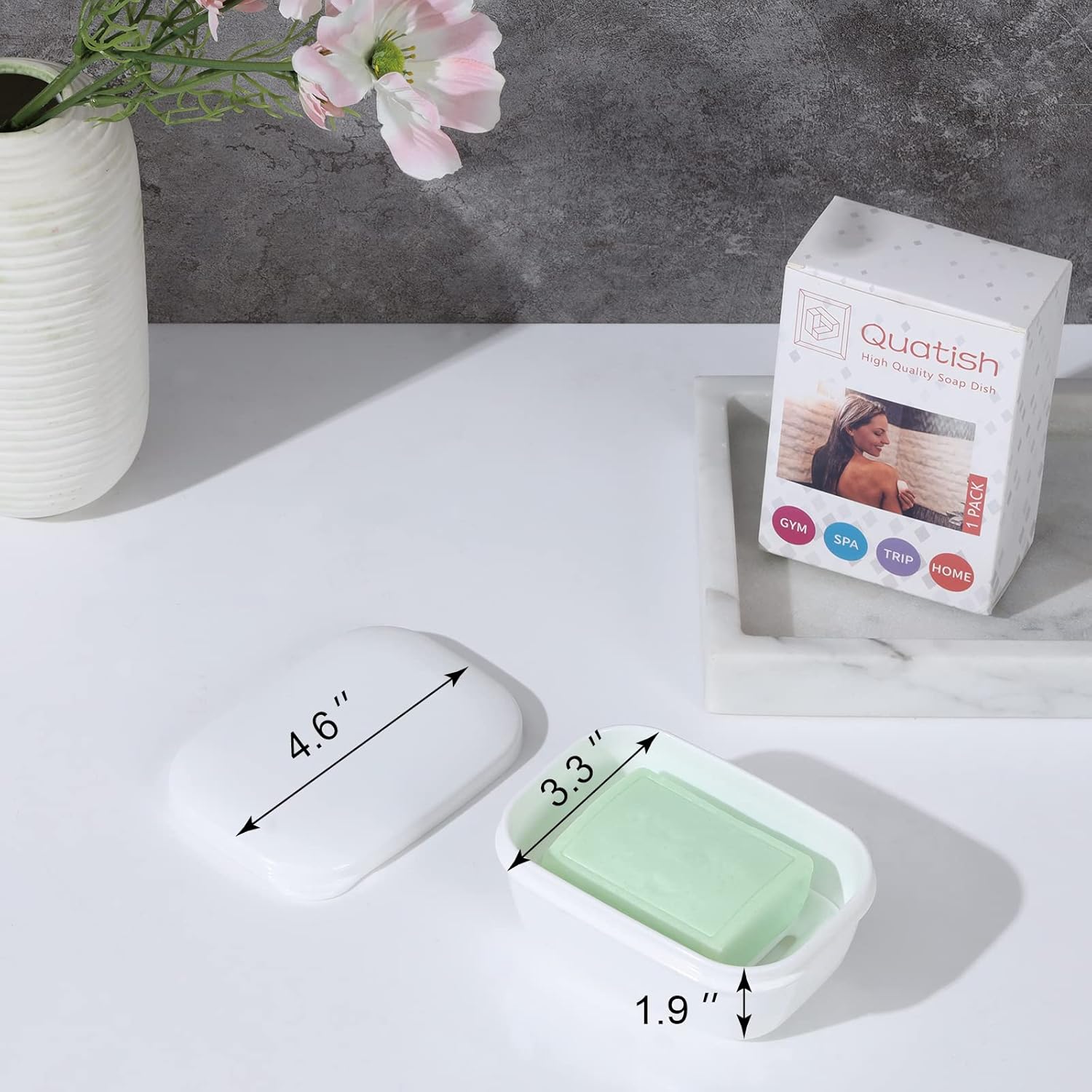 Quatish Leakproof Soap Dish with Lid Draining Layer