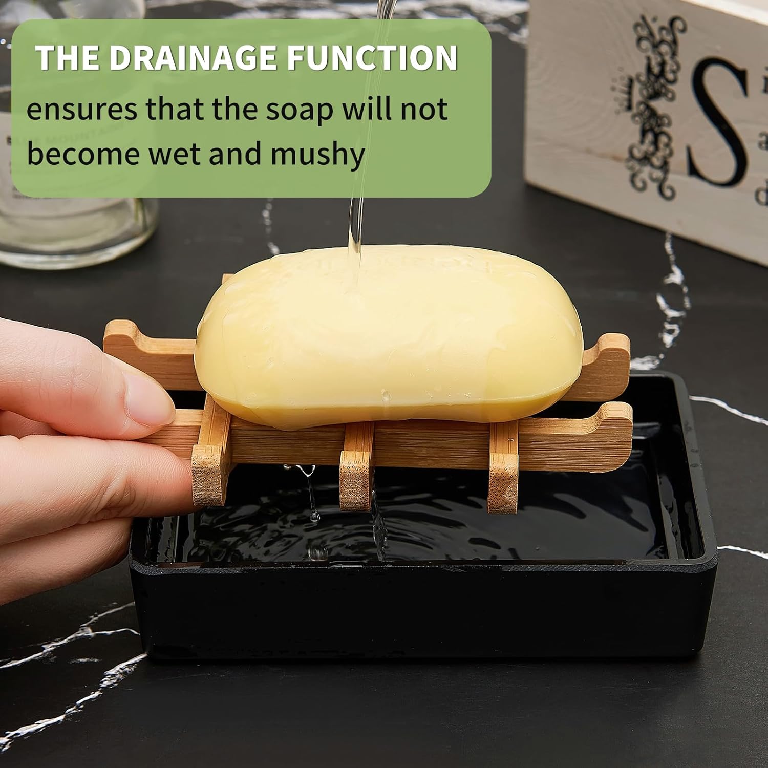 Bamboo Soap Dish with Drainage and Non-Slip Base