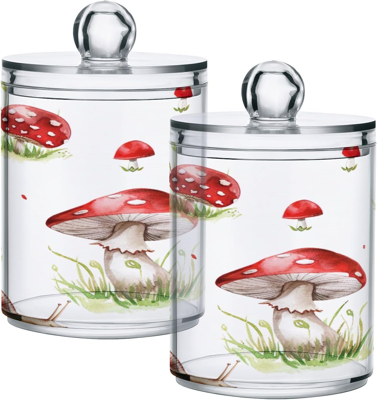 YETTASBIN Mushroom Clear Plastic Storage Jars 2 Pack