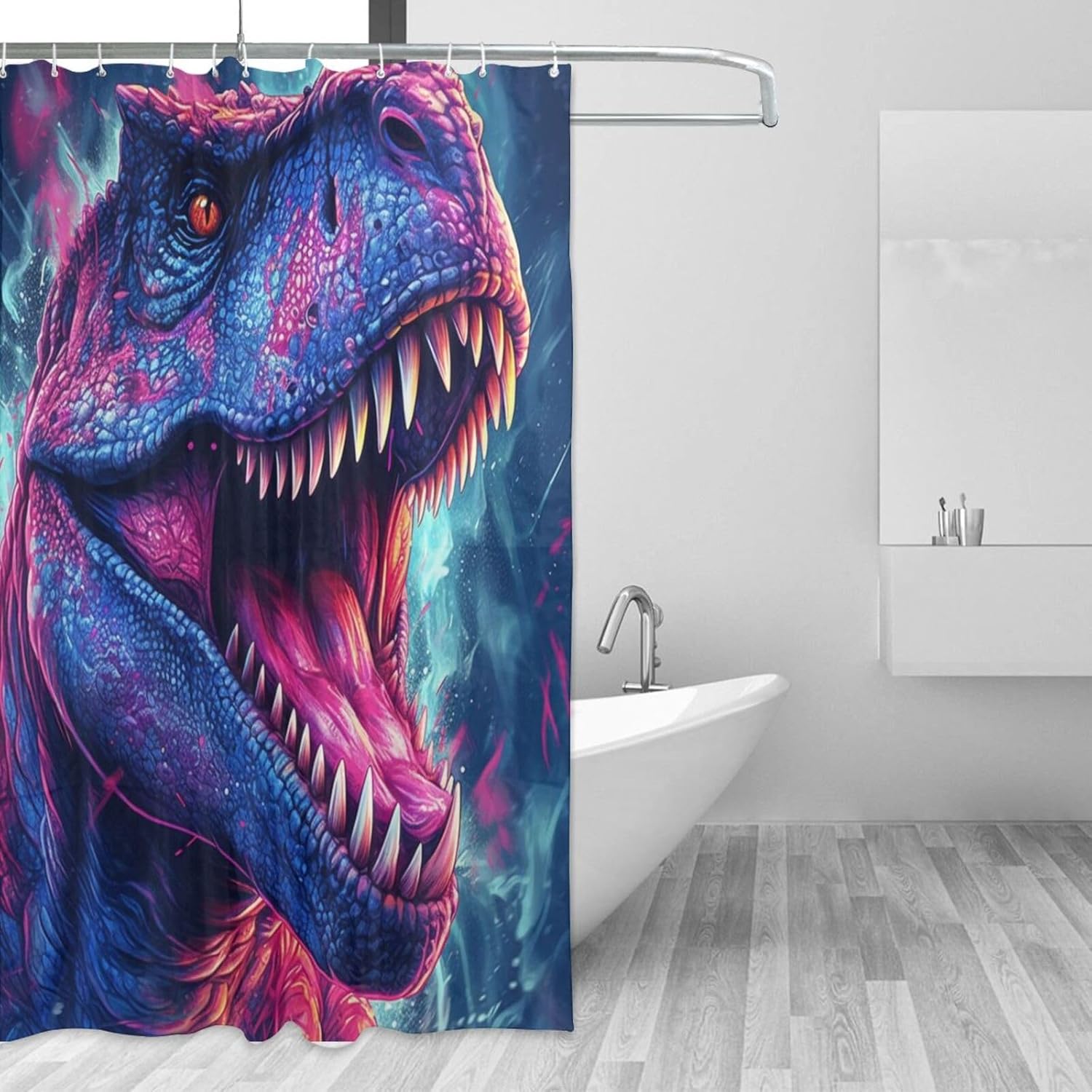 Roaring Dinosaur Waterproof Shower Curtain Set with 12 Hooks