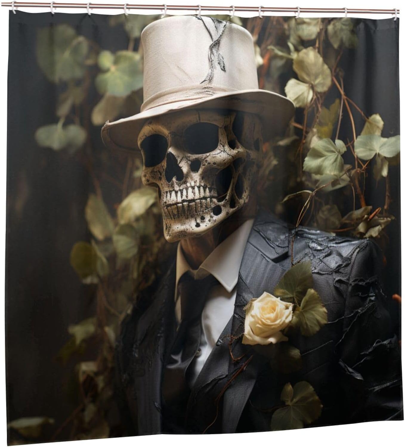 Black Suit Skull Shower Curtain Set with 12 Hooks 72x72in