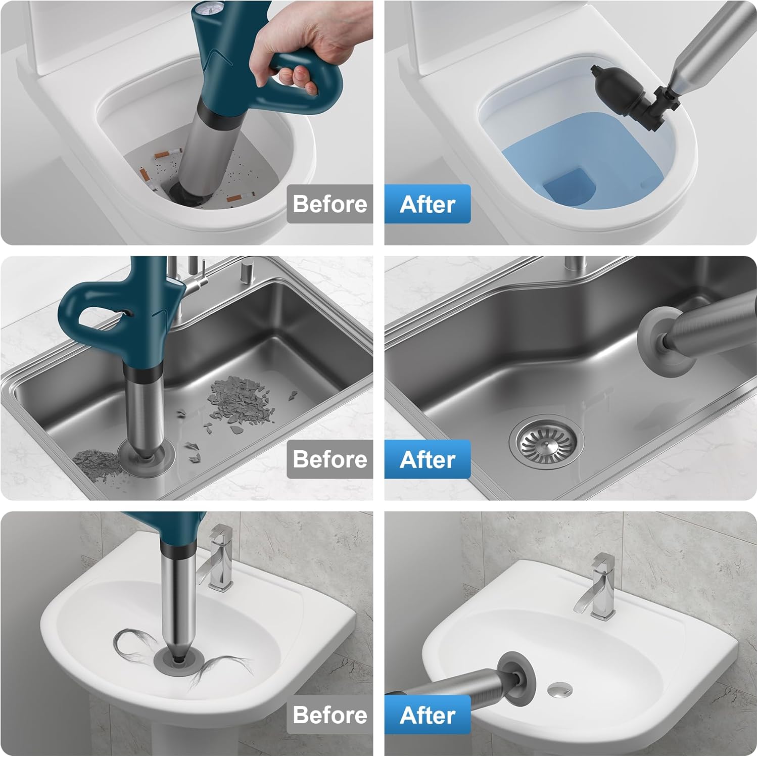 Heavy Duty Toilet Plunger with Visual Gauge