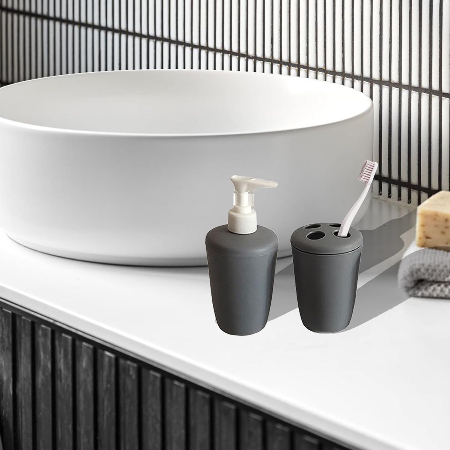 4Pcs Plastic Bathroom Accessory Set with Toothbrush Holder and Soap Dish
