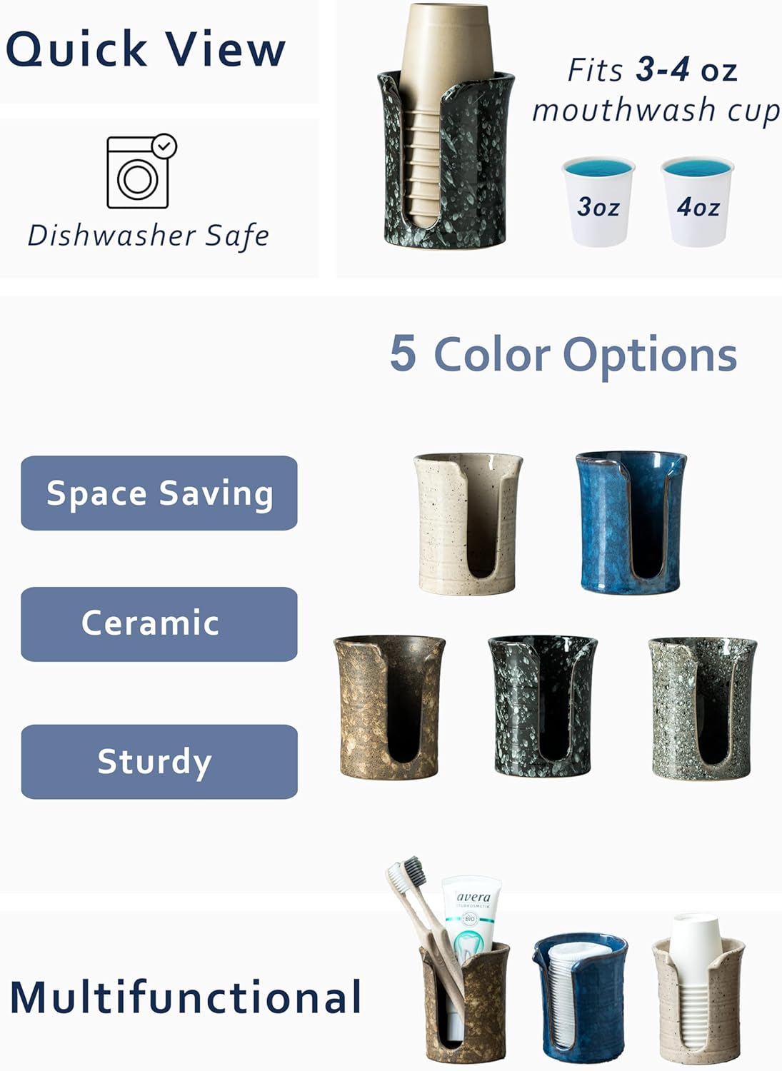 YHOJOY Ceramic Bathroom Cup Holder 3 Oz Black