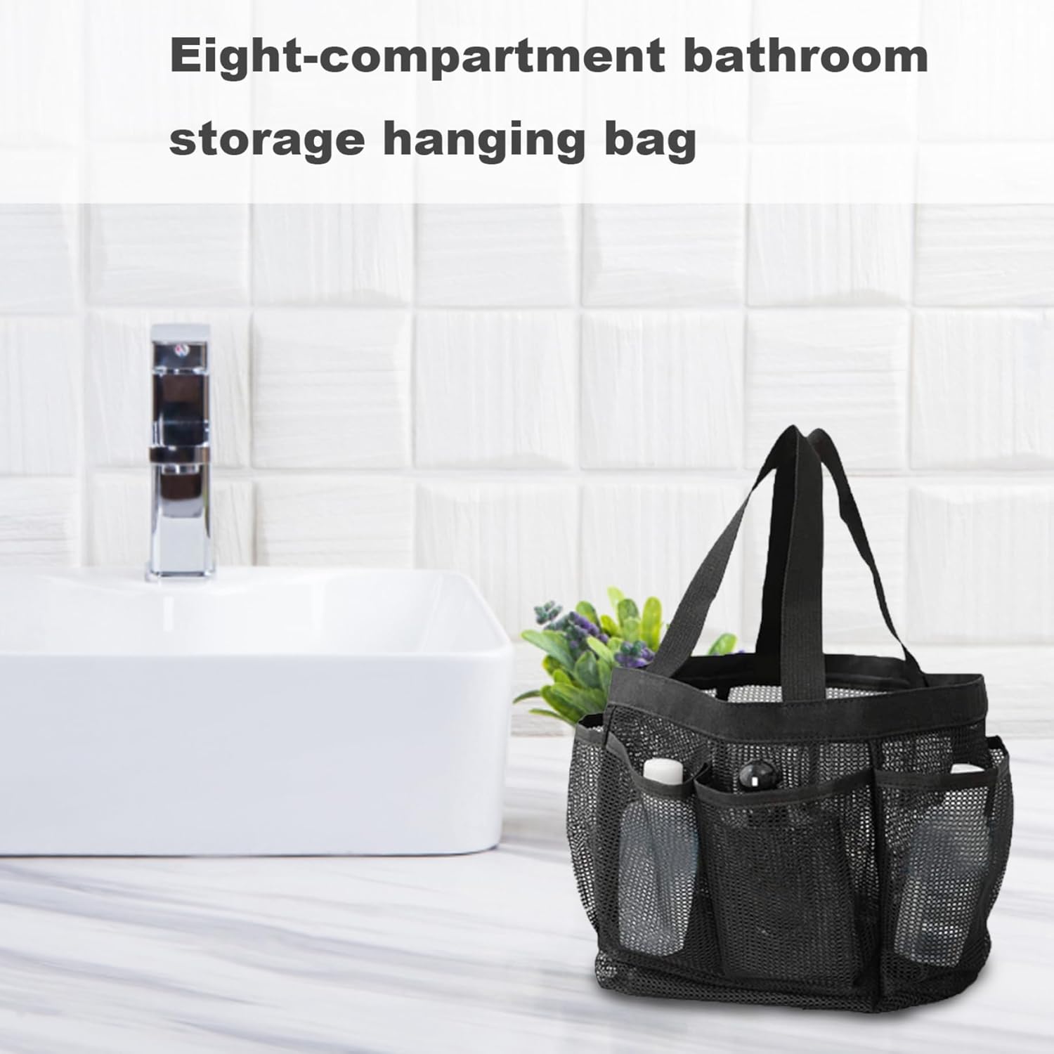 Hperu Mesh Portable Shower Bag with 8 Pockets Black