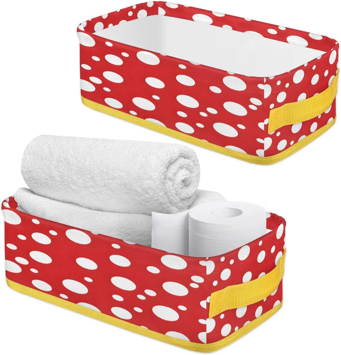 White Polka Dots Bathroom Storage Baskets with Handles