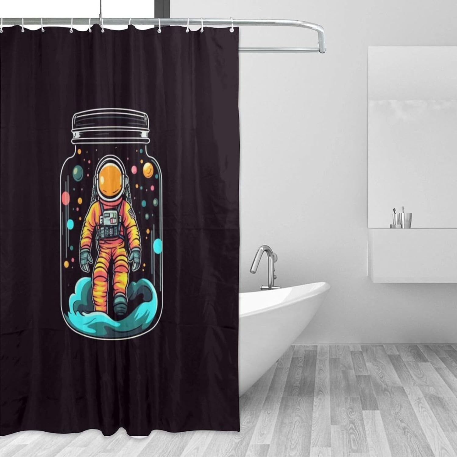 TIYAANDSY Yellow Astronaut Decor Shower Curtain Set