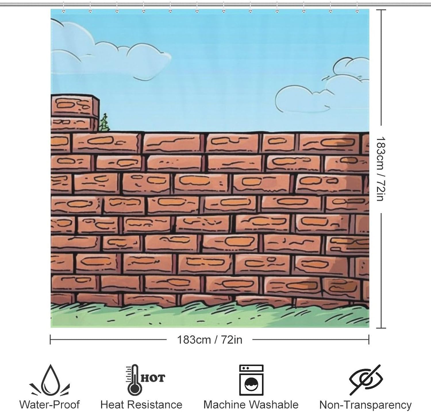 Red Brick Wall Shower Curtain Set with 12 Hooks 72x72in