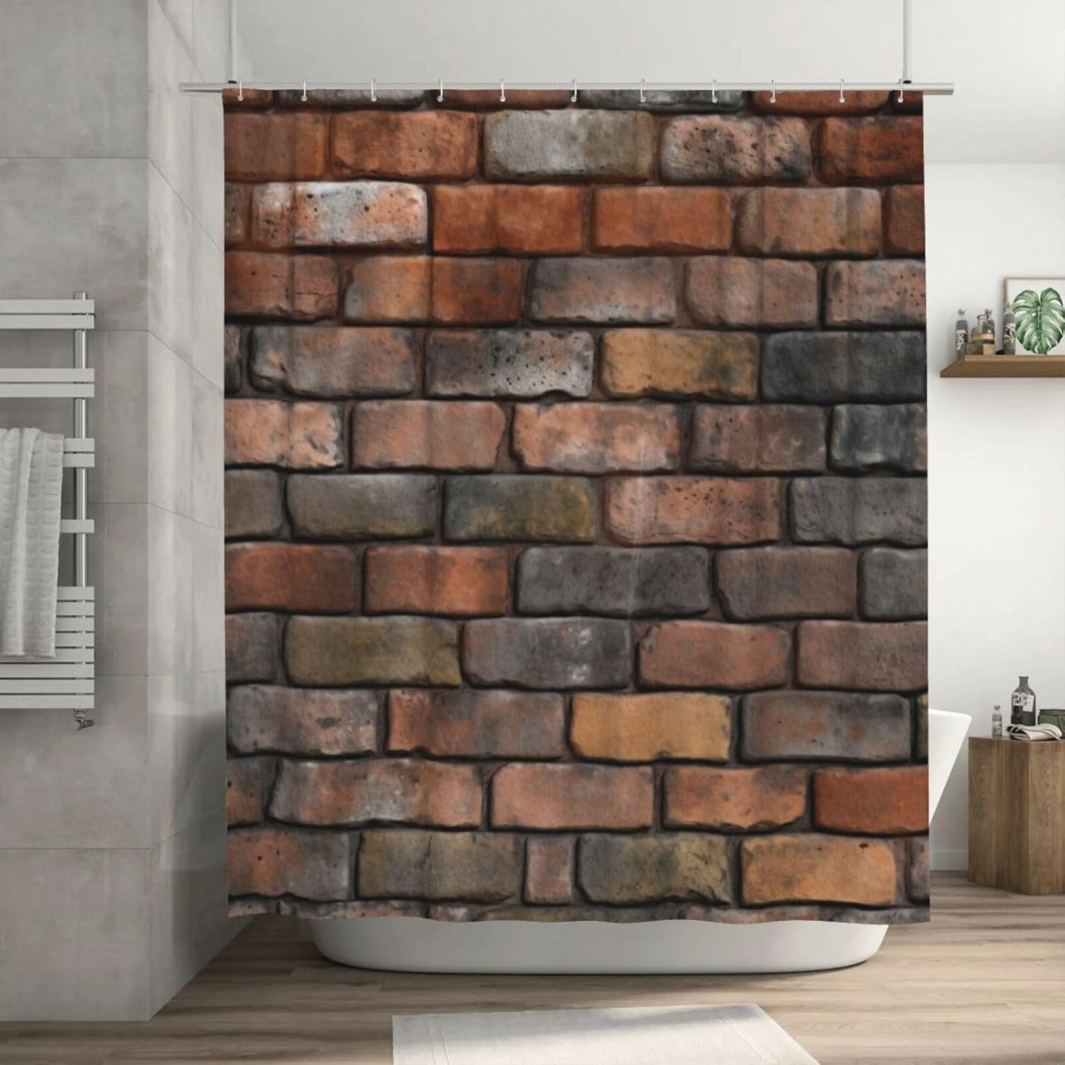 Red Brick Pattern Shower Curtain Set with 12 Hooks 72x72in
