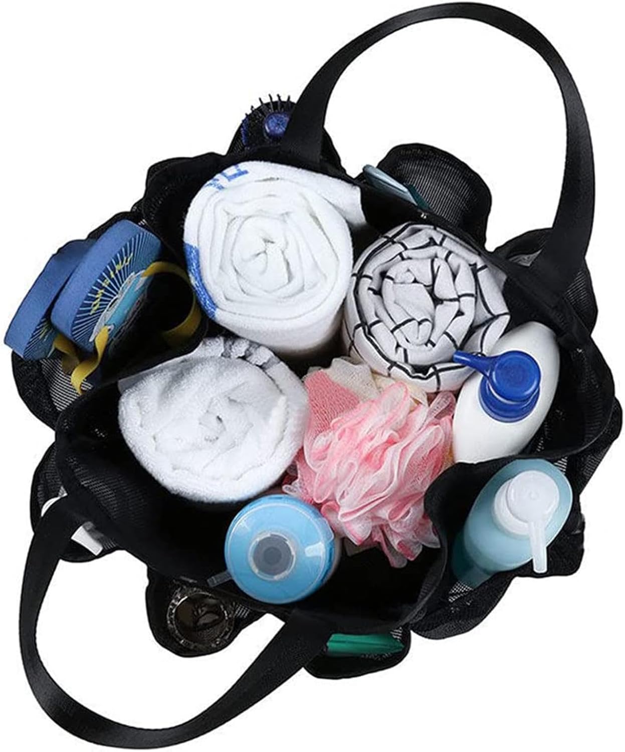 Portable Mesh Shower Caddy with 8 Pockets Black