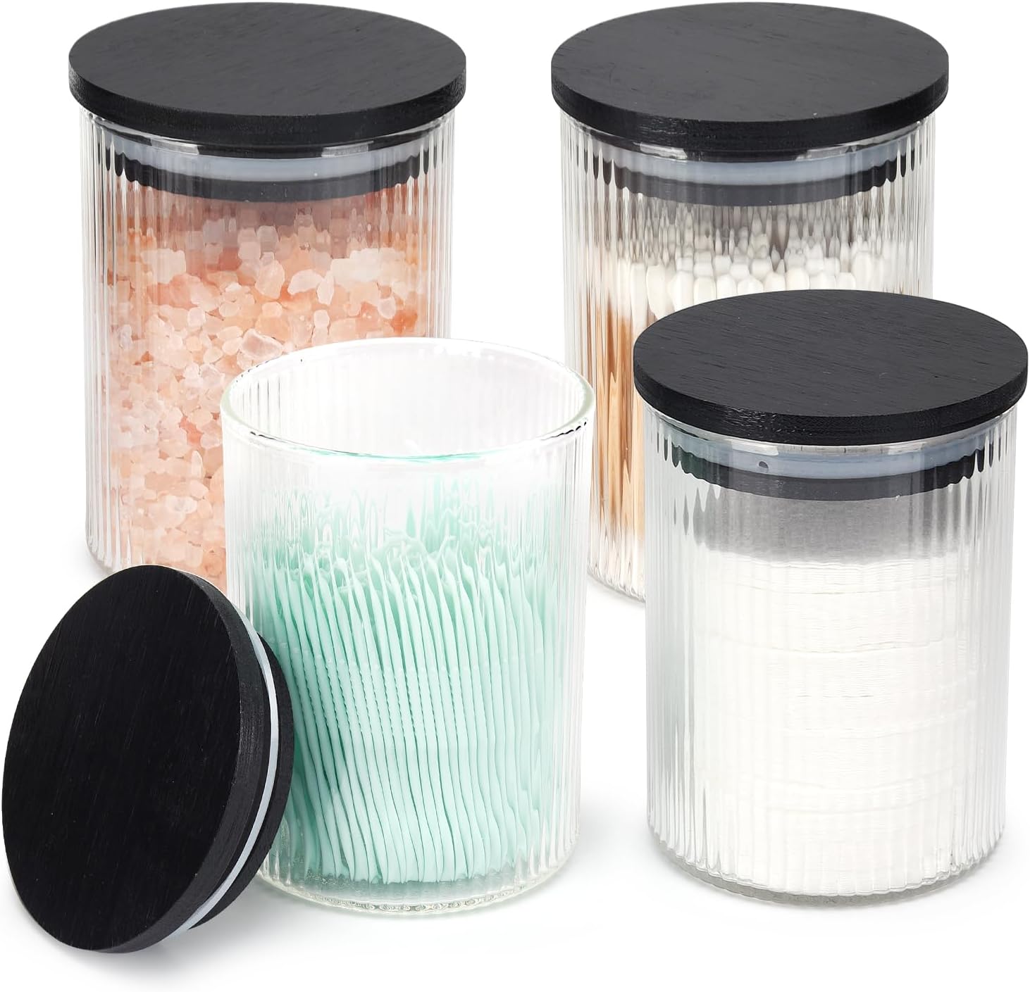 4 Pack Glass Qtip Holder Dispenser Set - Apothecary Style