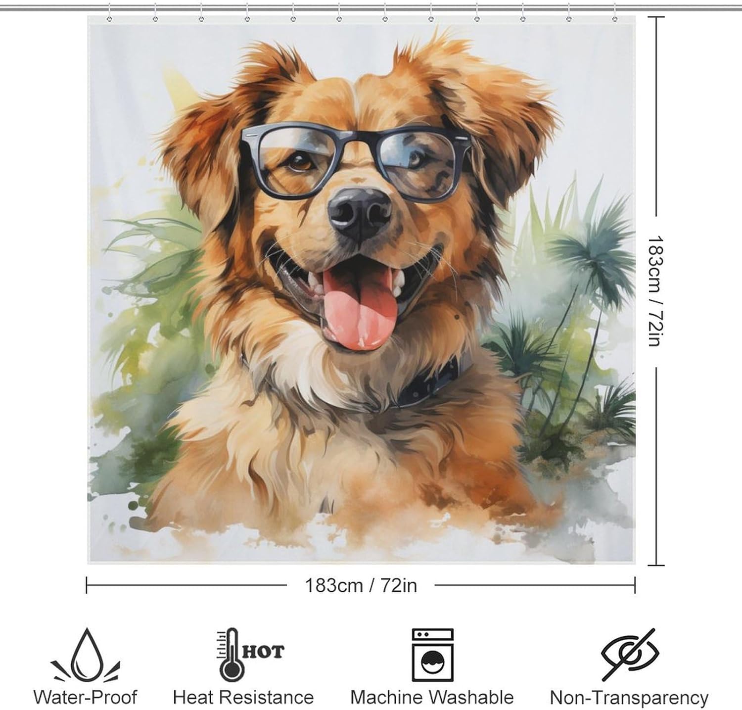 Brown Dog Shower Curtain Set with 12 Hooks 72x72in