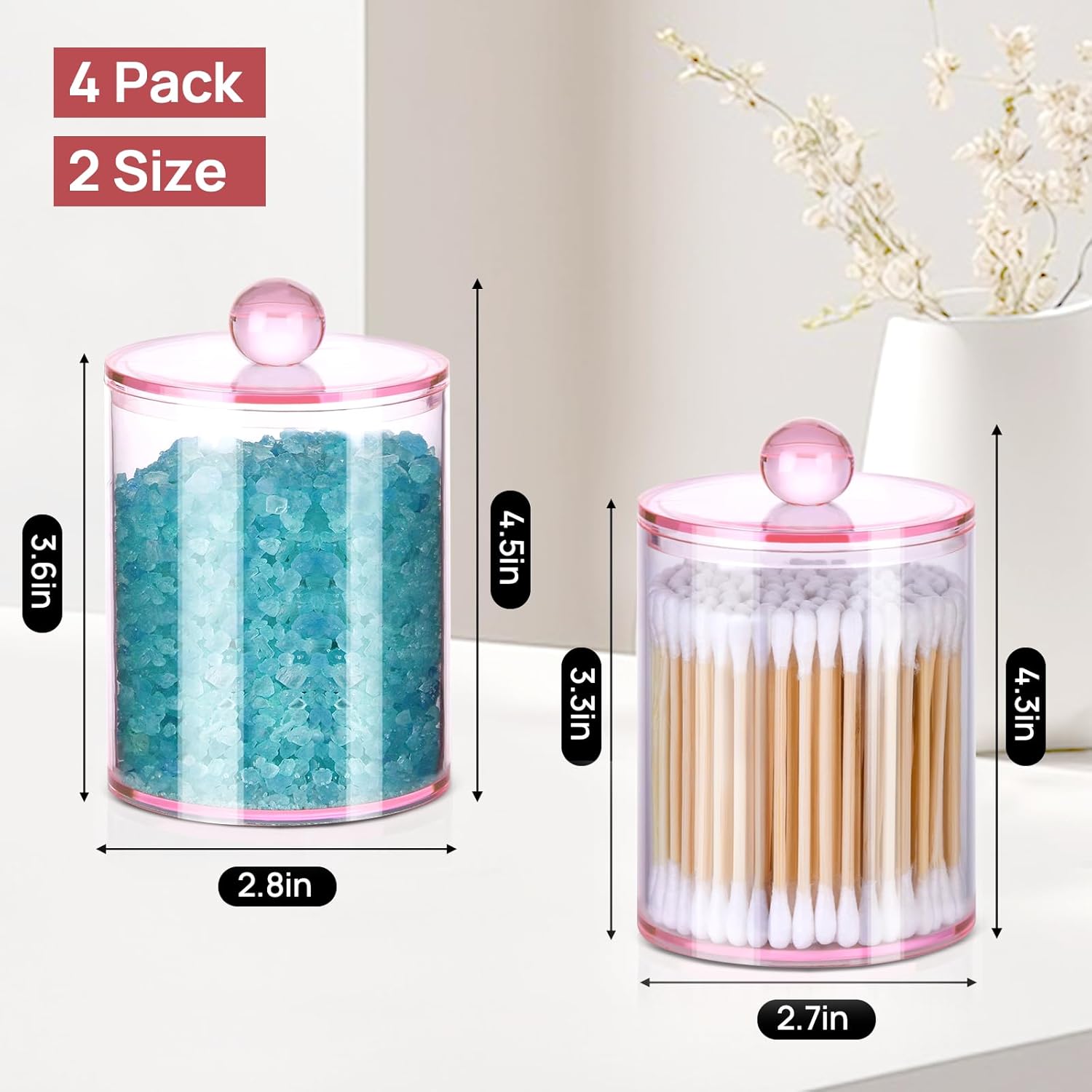 4 Pack Bathroom Canister Set with Lids - Pink