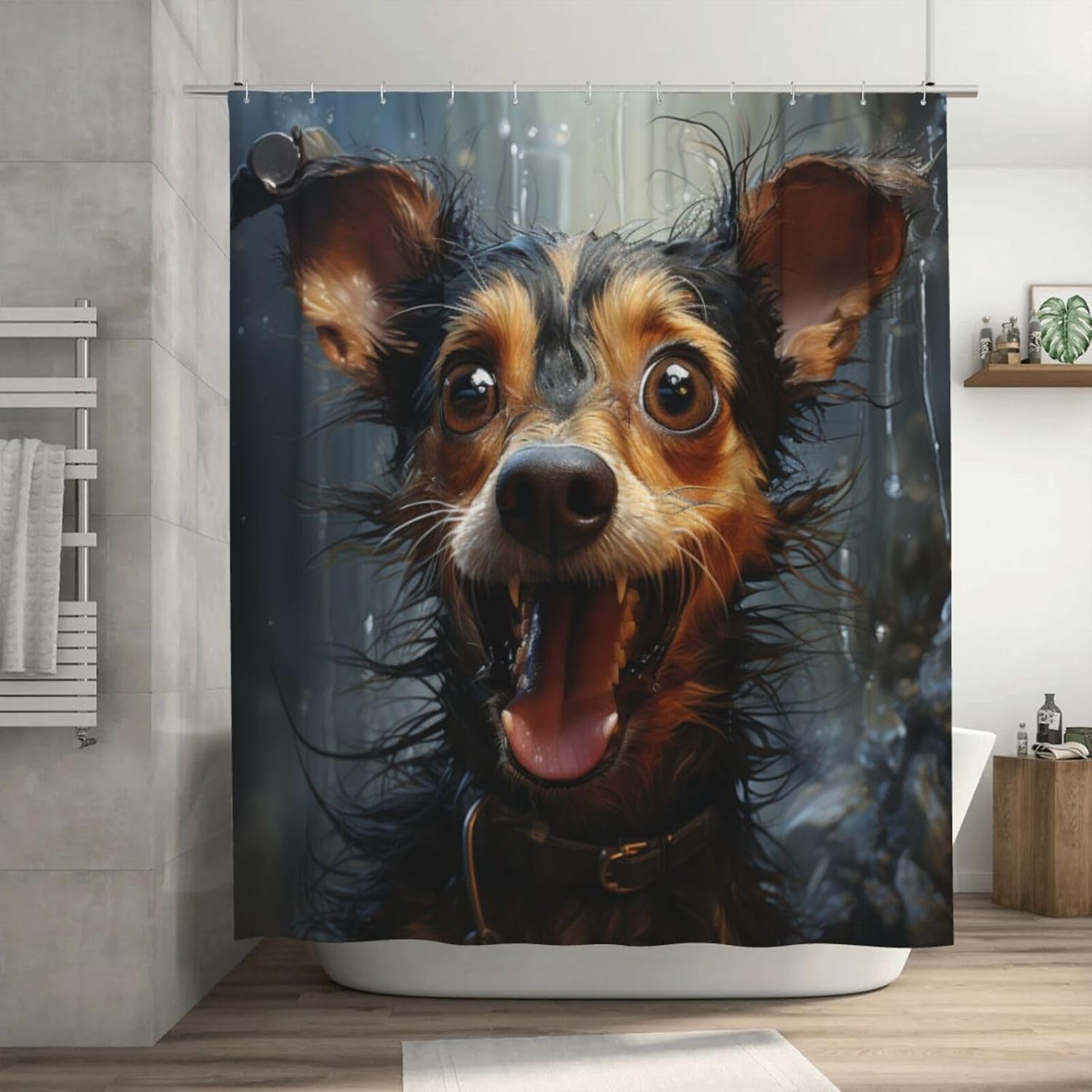 TIYAANDSY Smile Dog Shower Curtain Set 72x72in Waterproof