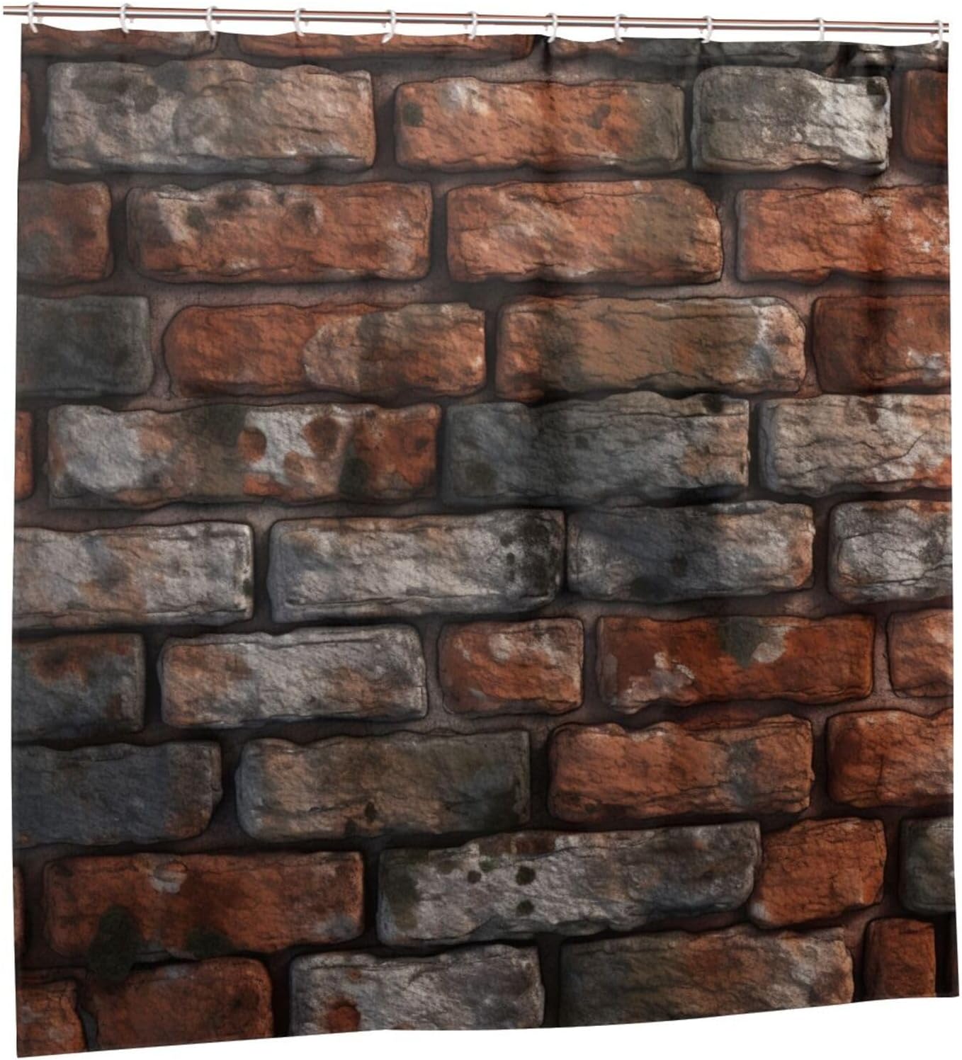 Red Brick Wall Shower Curtain with 12 Hooks 72x72in 1